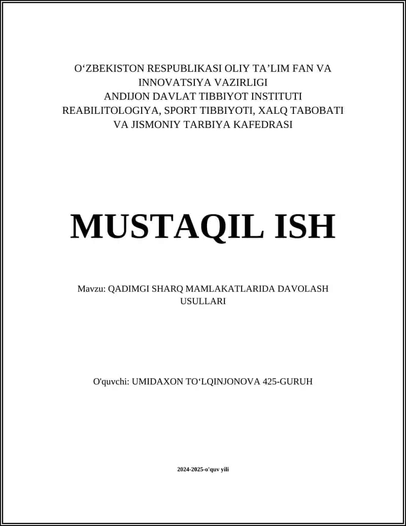 QADIMGI SHARQ MAMLAKATLARIDA DAVOLASH USULLARI 1