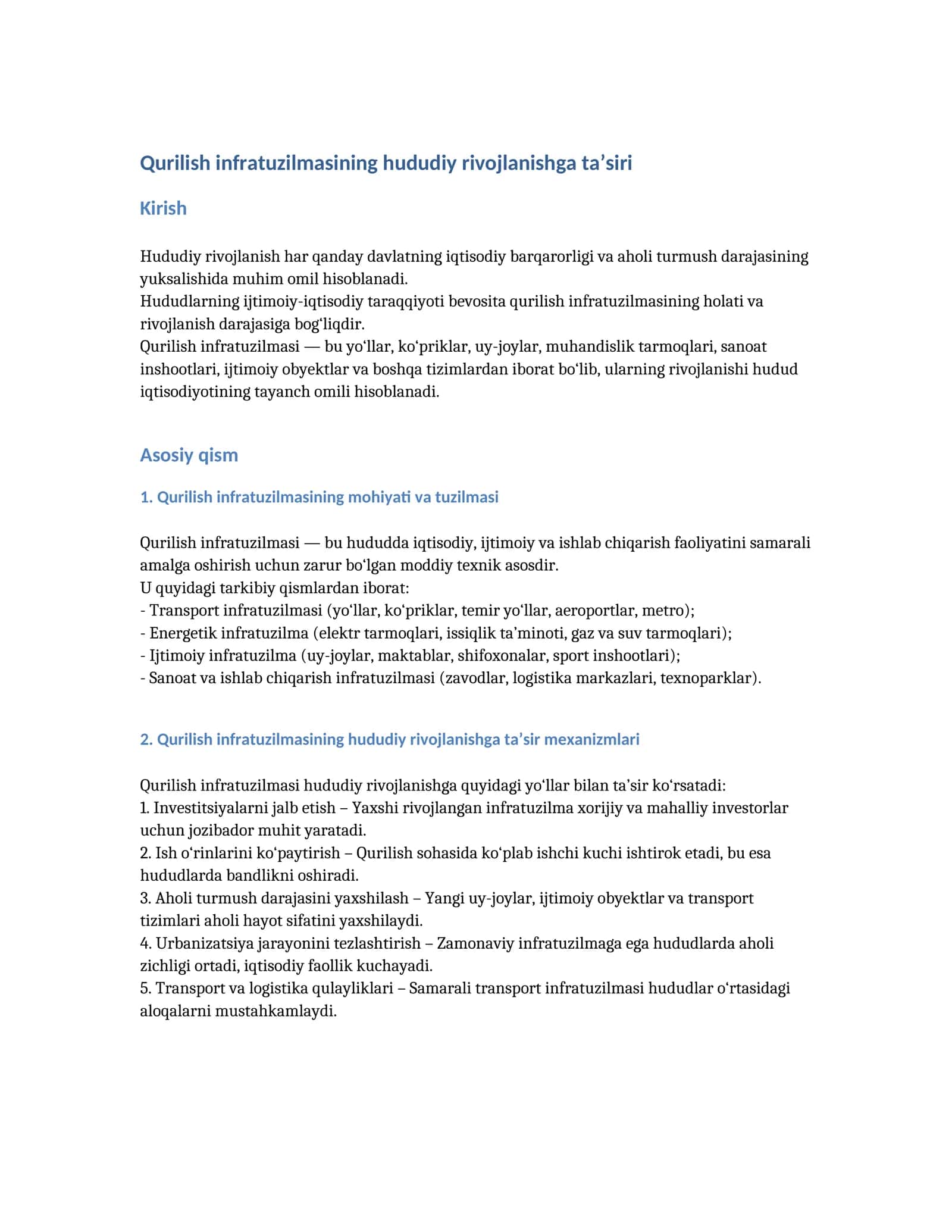 Qurilish infratuzilmasining hududiy rivojlanishga ta’siri 1