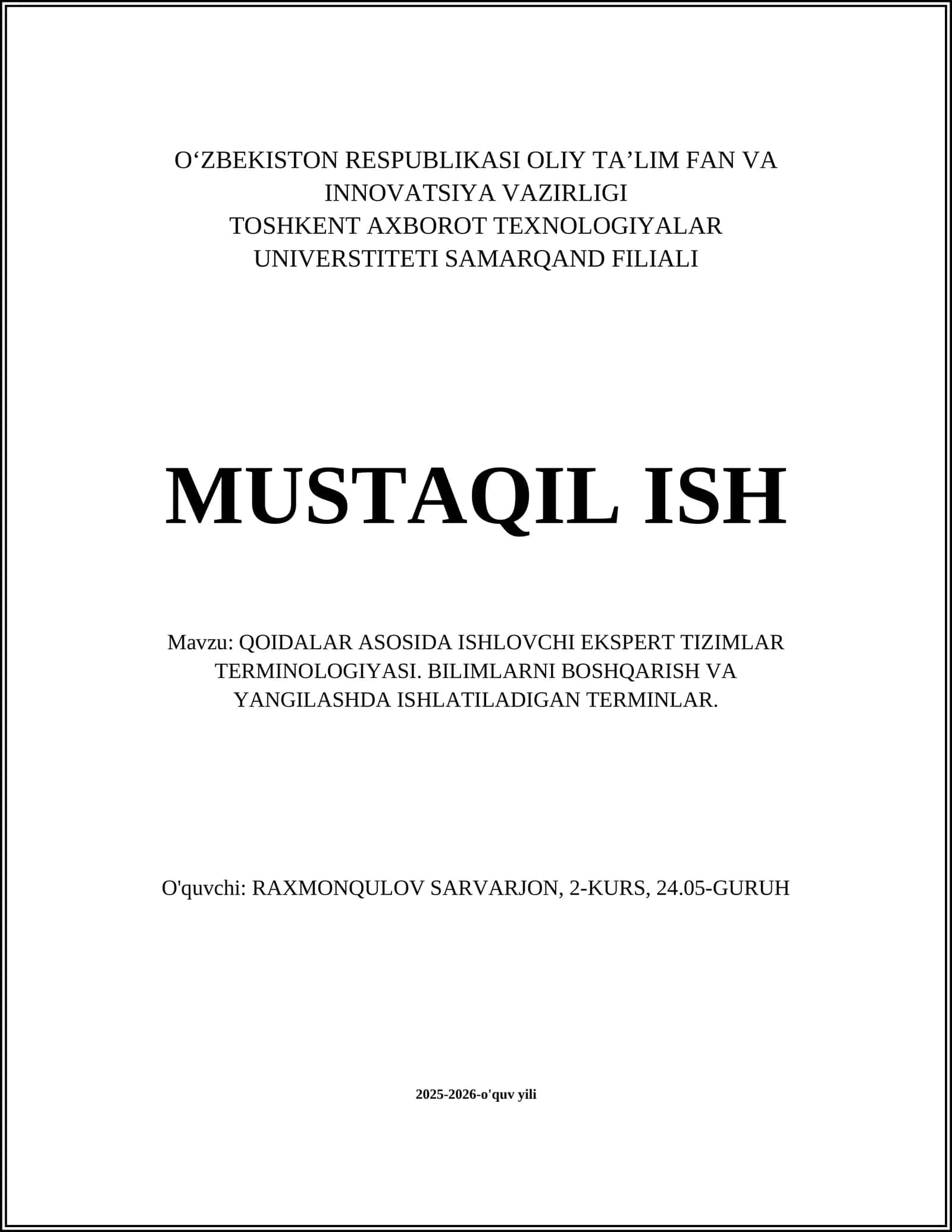 Qoidalarga asoslangan ekspert tizimlar (QAE tizimlari) 1