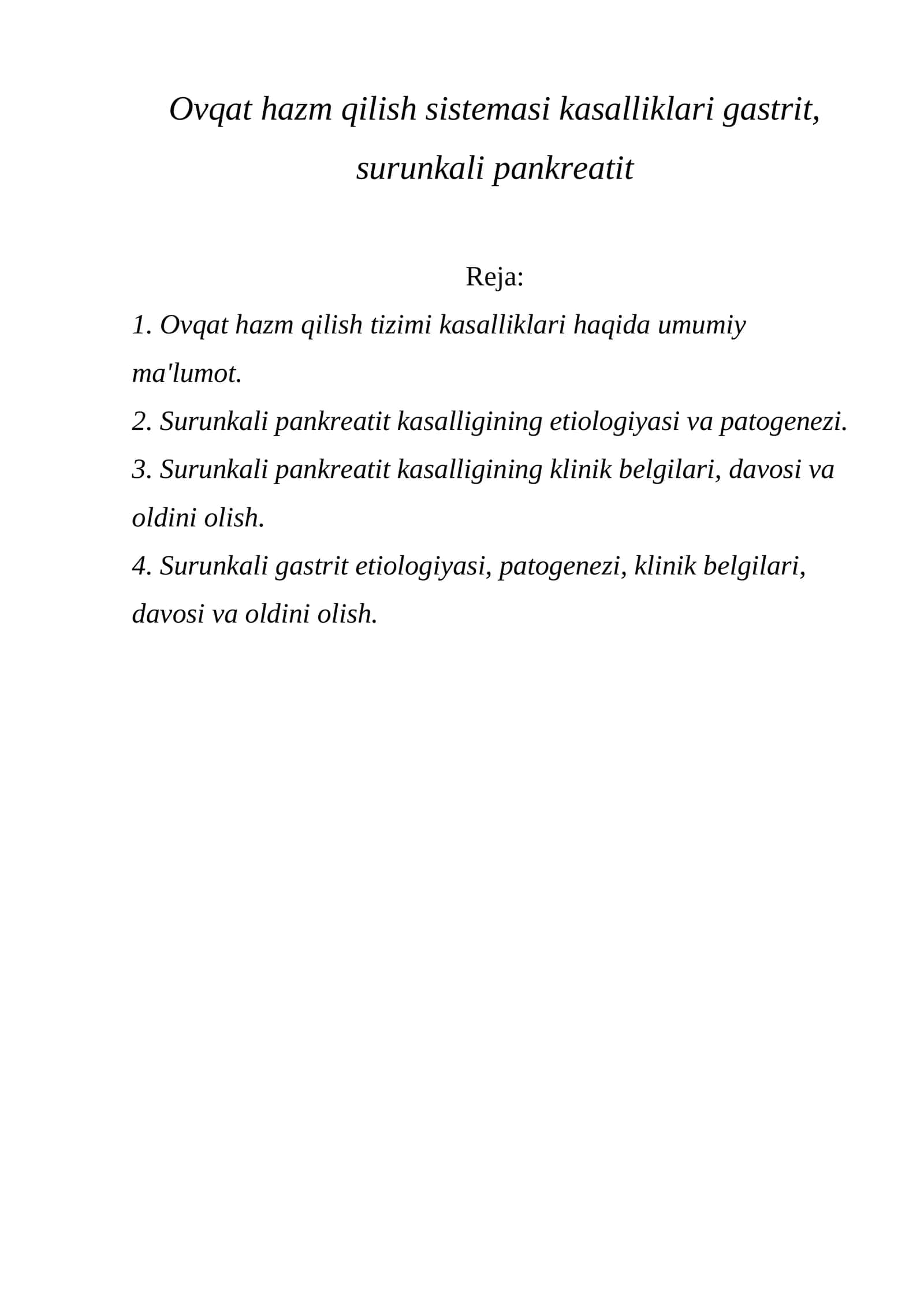 Ovqat hazm qilish sistemasi kasalliklari gastrit, surunkali pankreatit 1