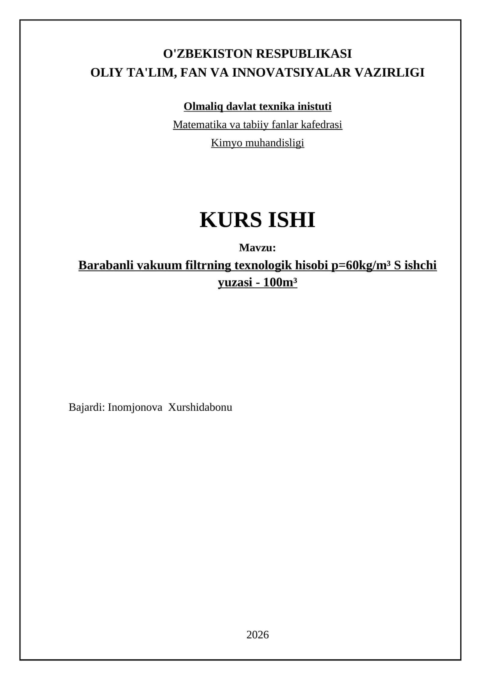 Barabanli vakuum filtrning texnologik hisobi 1