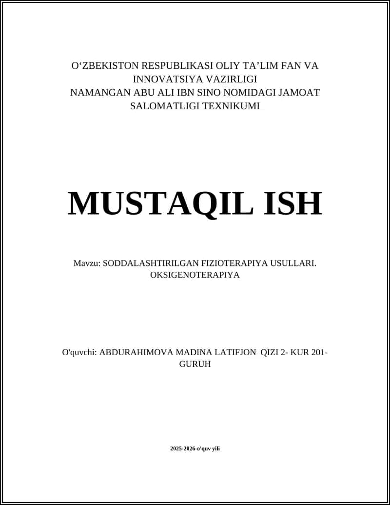 Soddalashtirilgan Fizioterapiya Usullari va Oksigenoterapiya 1