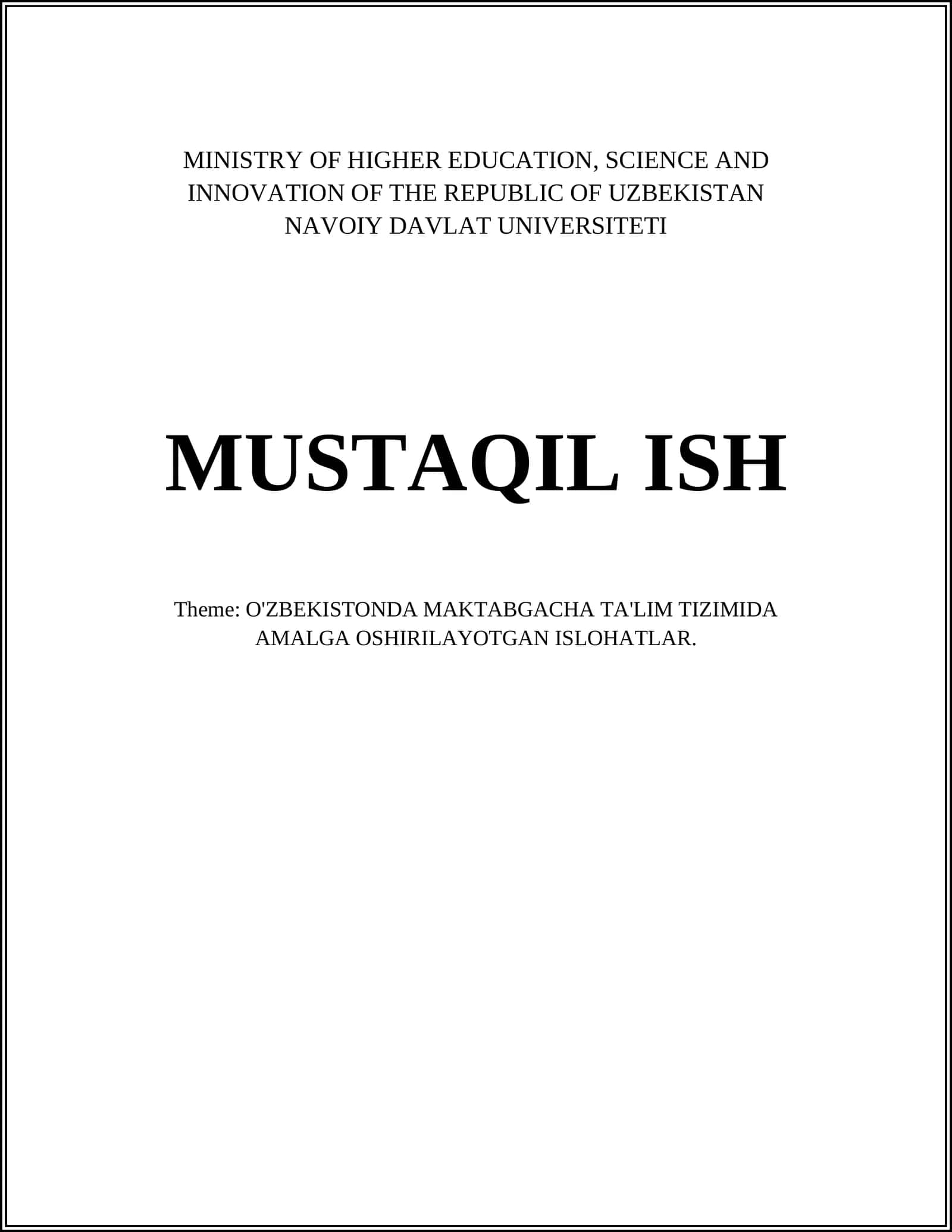 O'ZBEKISTONDA MAKTABGACHA TA'LIM TIZIMIDA AMALGA OSHIRILAYOTGAN ISLOHATLAR 1