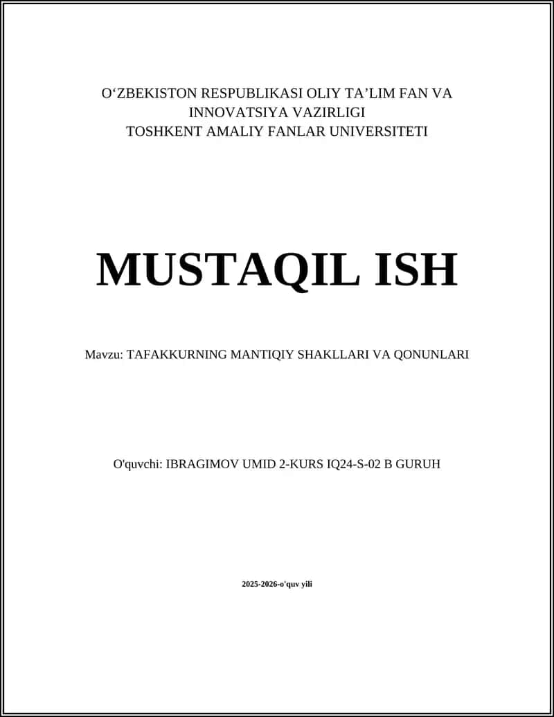 TAFAKKURNING MANTIQIY SHAKLLARI VA QONUNLARI 1