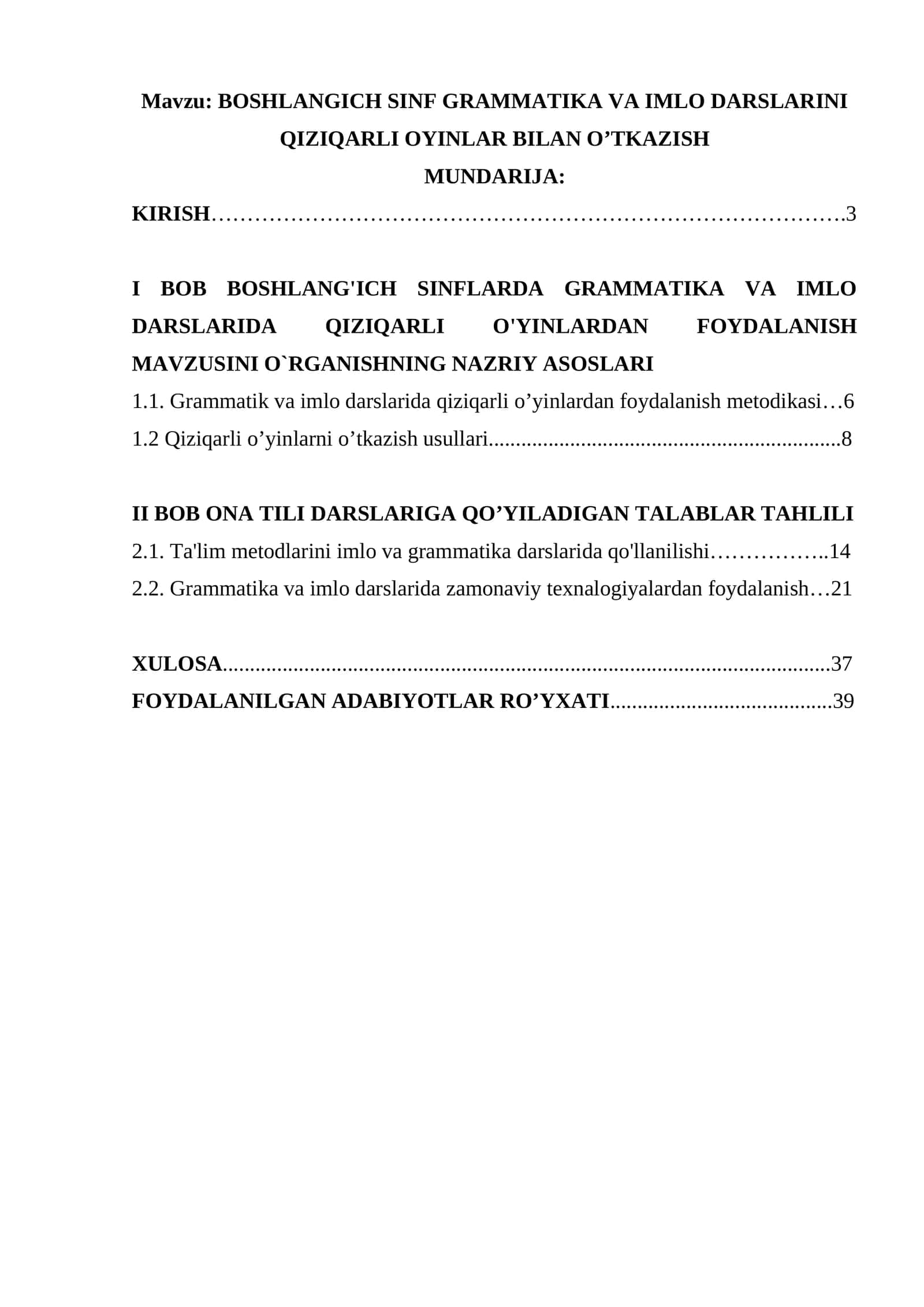 BOSHLANGICH SINF GRAMMATIKA VA IMLO DARSLARINI QIZIQARLI OYINLAR BILAN O’TKAZISH 1