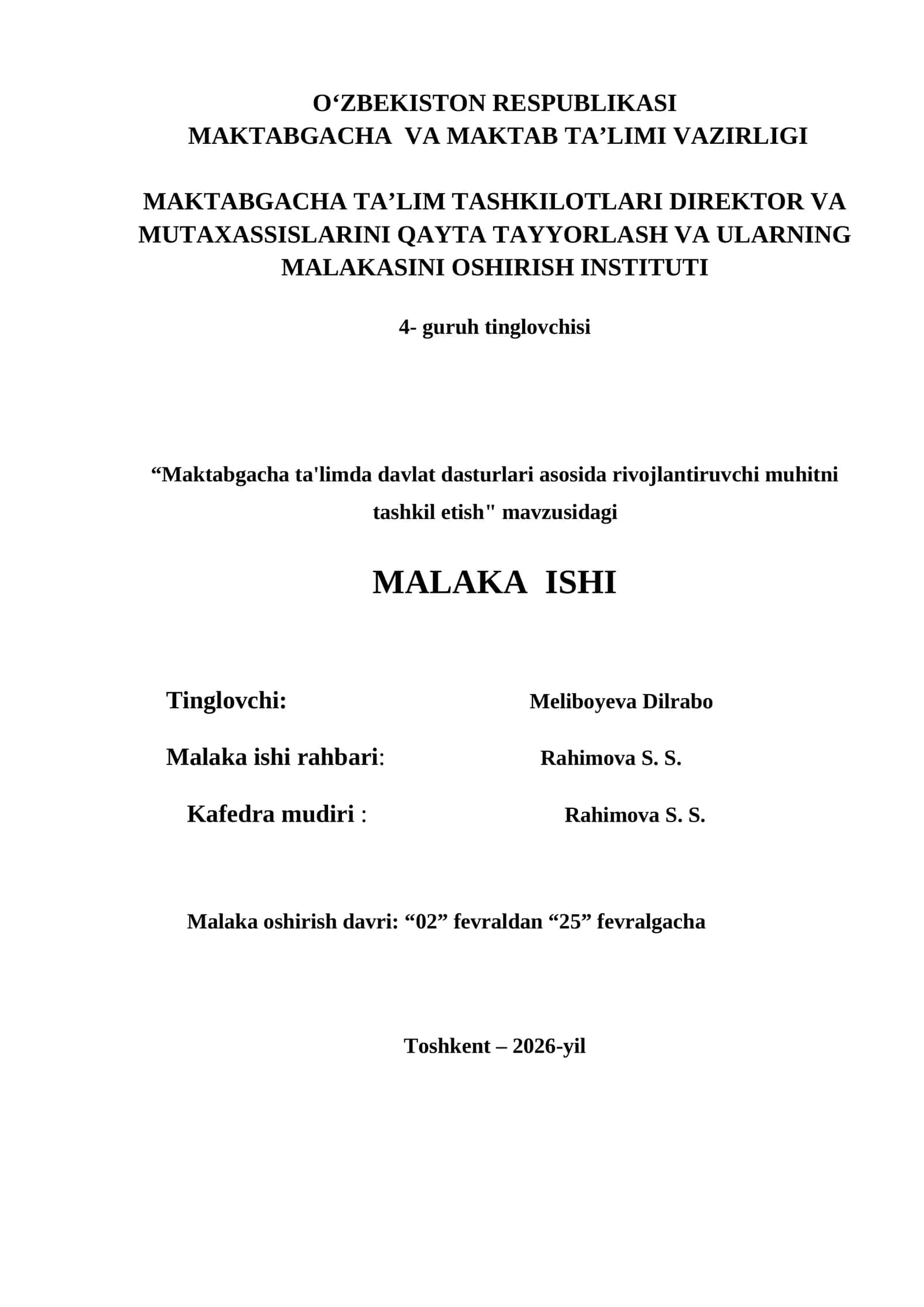 "Maktabgacha ta'limda davlat dasturlari asosida rivojlantiruvchi muhitni tashkil etish" 1