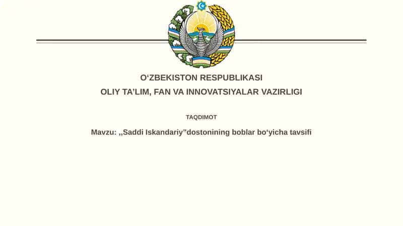 "Saddi Iskandariy”dostoniningboblarboʻyichatavsifi 1