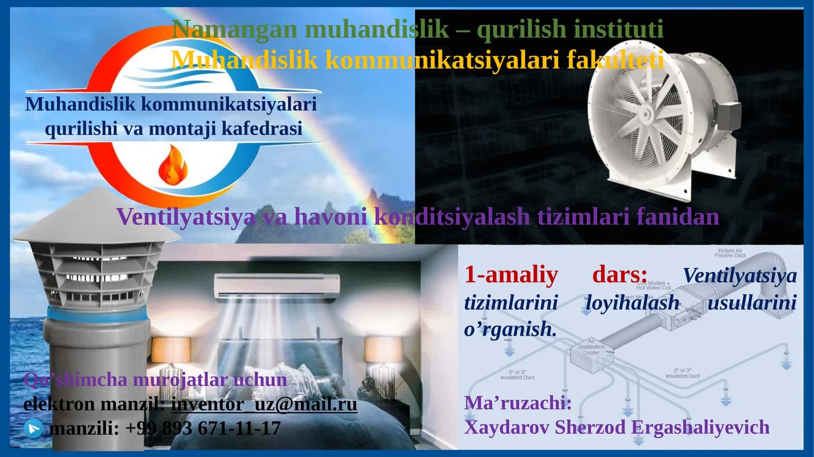 Ventilyatsiya tizimlarini loyihalash usullarini o’rganish 1