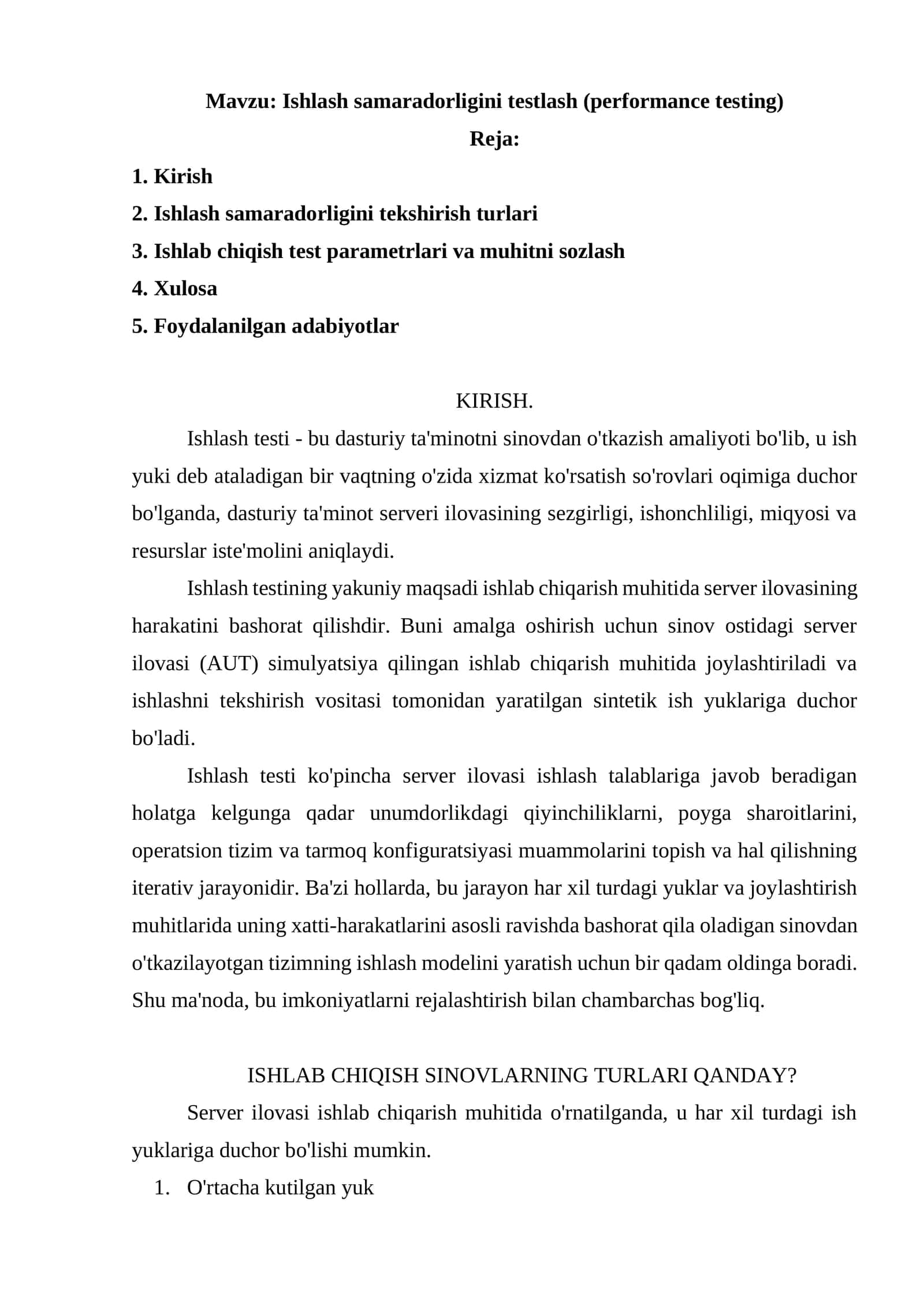 Ishlash samaradorligini testlash (performance testing) 1