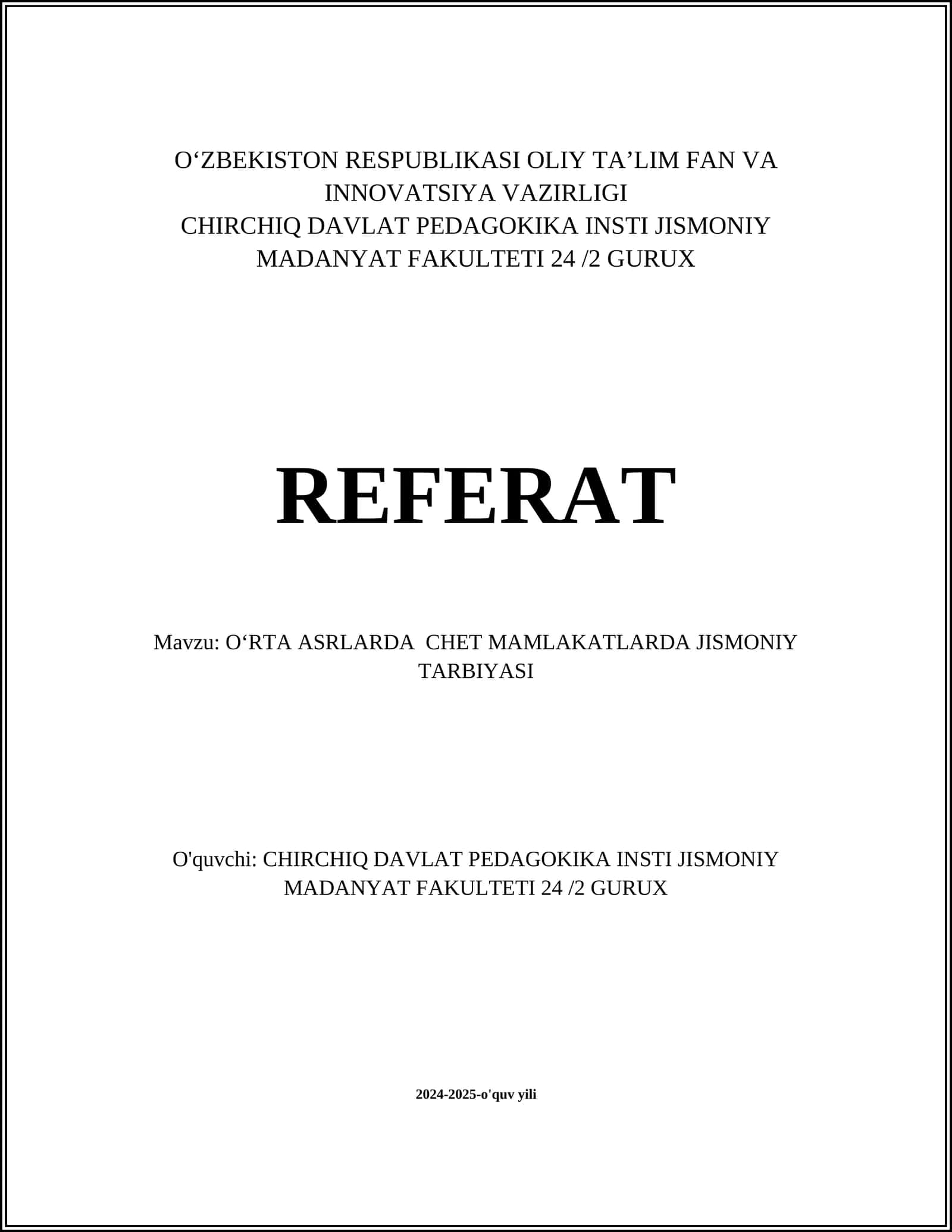 OʻRTA ASRLARDA CHET MAMLAKATLARDA JISMONIY TARBIYASI 1