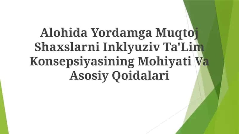 Alohida Yordamga Muqtoj Shaxslarni Inklyuziv Ta'Lim Konsepsiyasining Mohiyati Va Asosiy Qoidalari 1