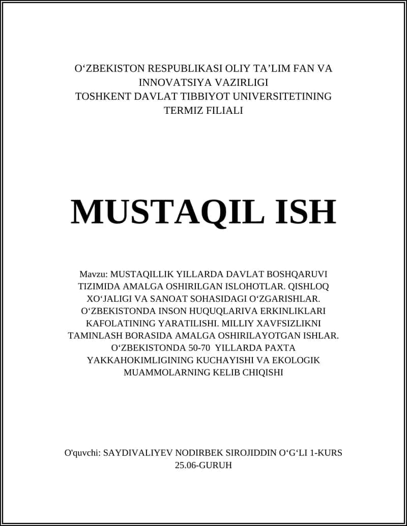 MUSTAQILLIK YILLARDA DAVLAT BOSHQARUVI TIZIMIDA AMALGA OSHIRILGAN ISLOHOTLAR 1