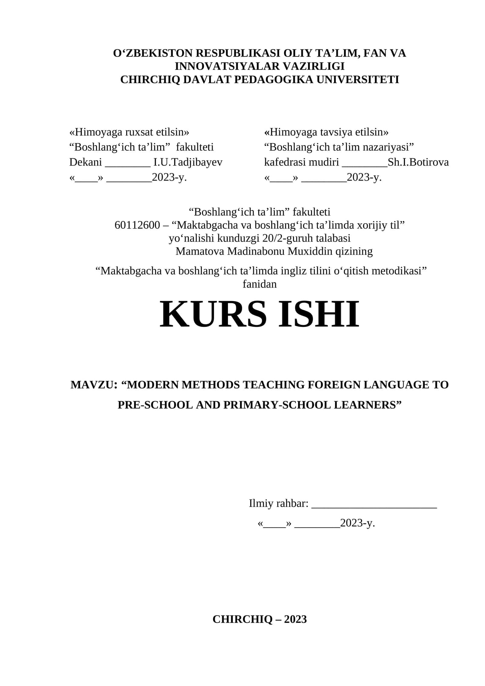 MODERN METHODS TEACHING FOREIGN LANGUAGE TO PRE-SCHOOL AND PRIMARY-SCHOOL LEARNERS 1