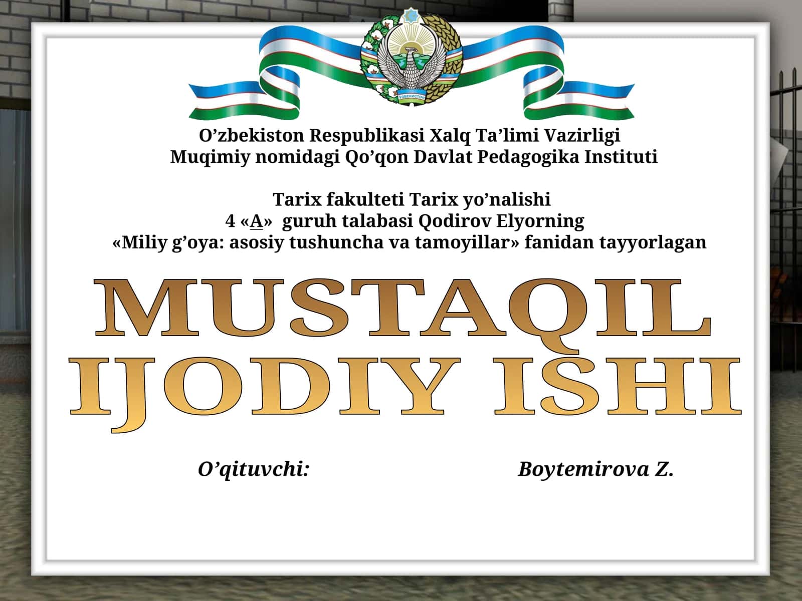 Miliy g’oya: asosiy tushuncha va tamoyillar 1