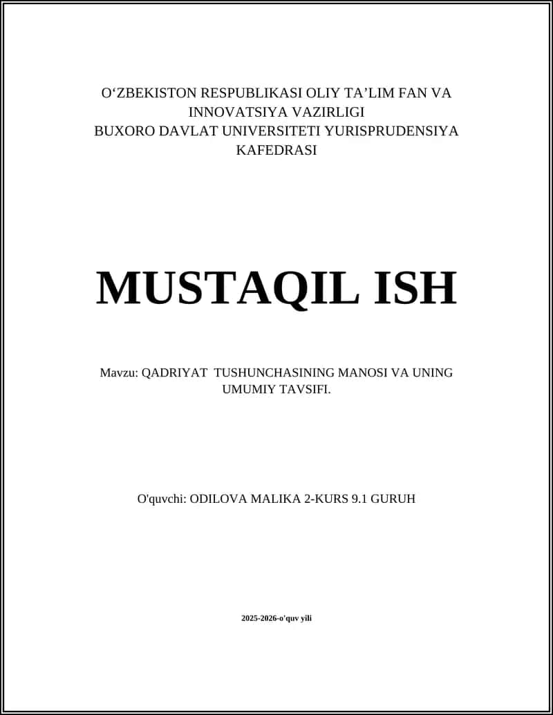 QADRIYAT TUSHUNCHASINING MANOSI VA UNING UMUMIY TAVSIFI 1