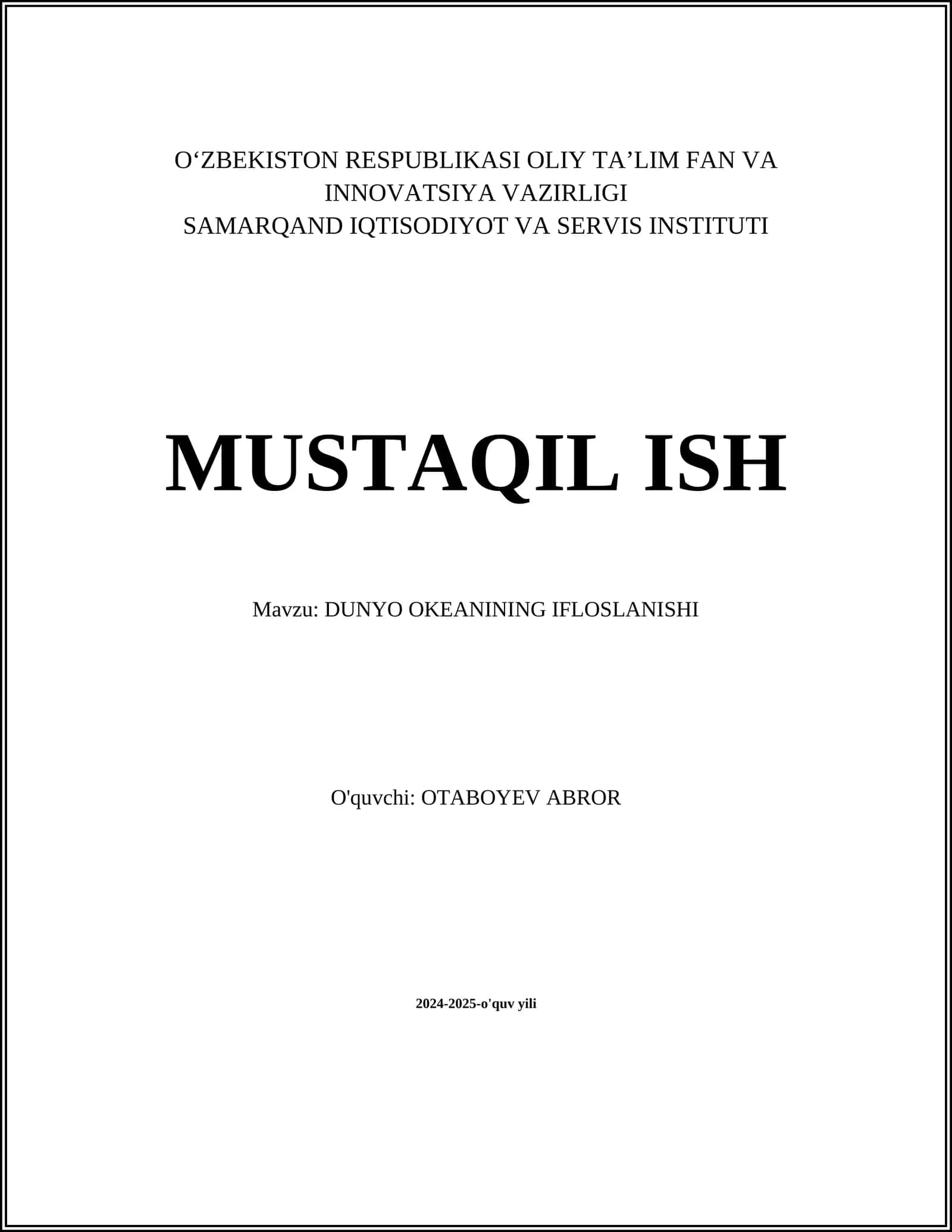 DUNYO OKEANINING IFLOSLANISHI 1
