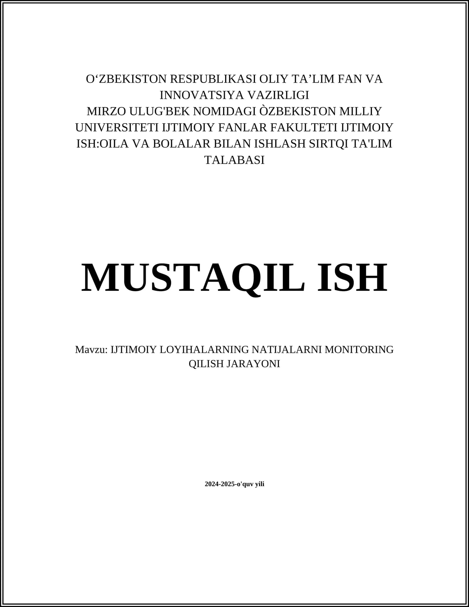 IJTIMOIY LOYIHALARNING NATIJALARNI MONITORING QILISH JARAYONI 1