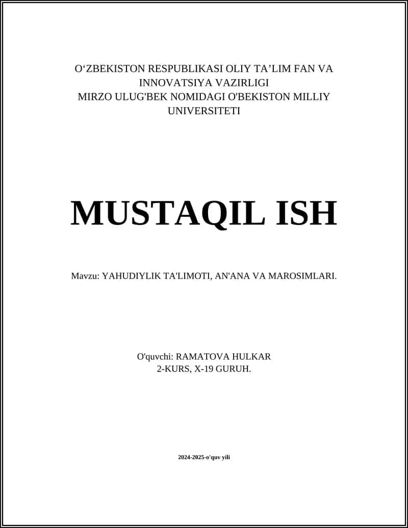 Yahudiylik TA'LIMOTI, AN'ANA VA MAROSIMLARI 1