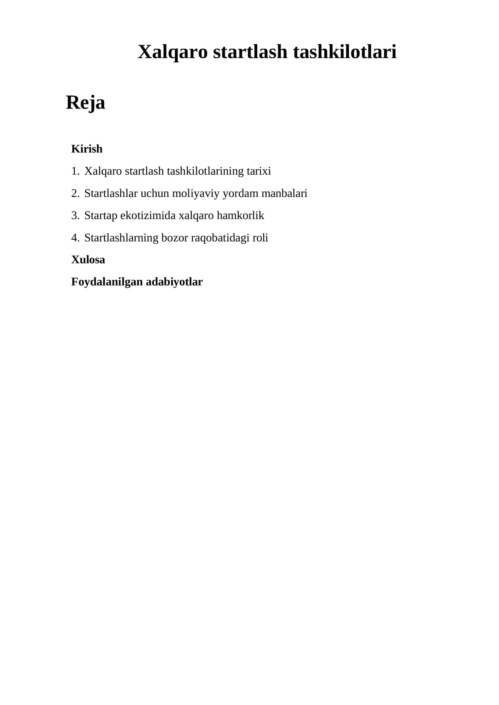 Xalqaro startlash tashkilotlari 1