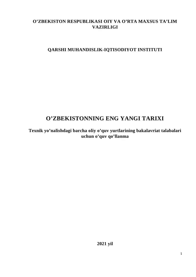 O'zbekistonning eng yangi tarixi 1