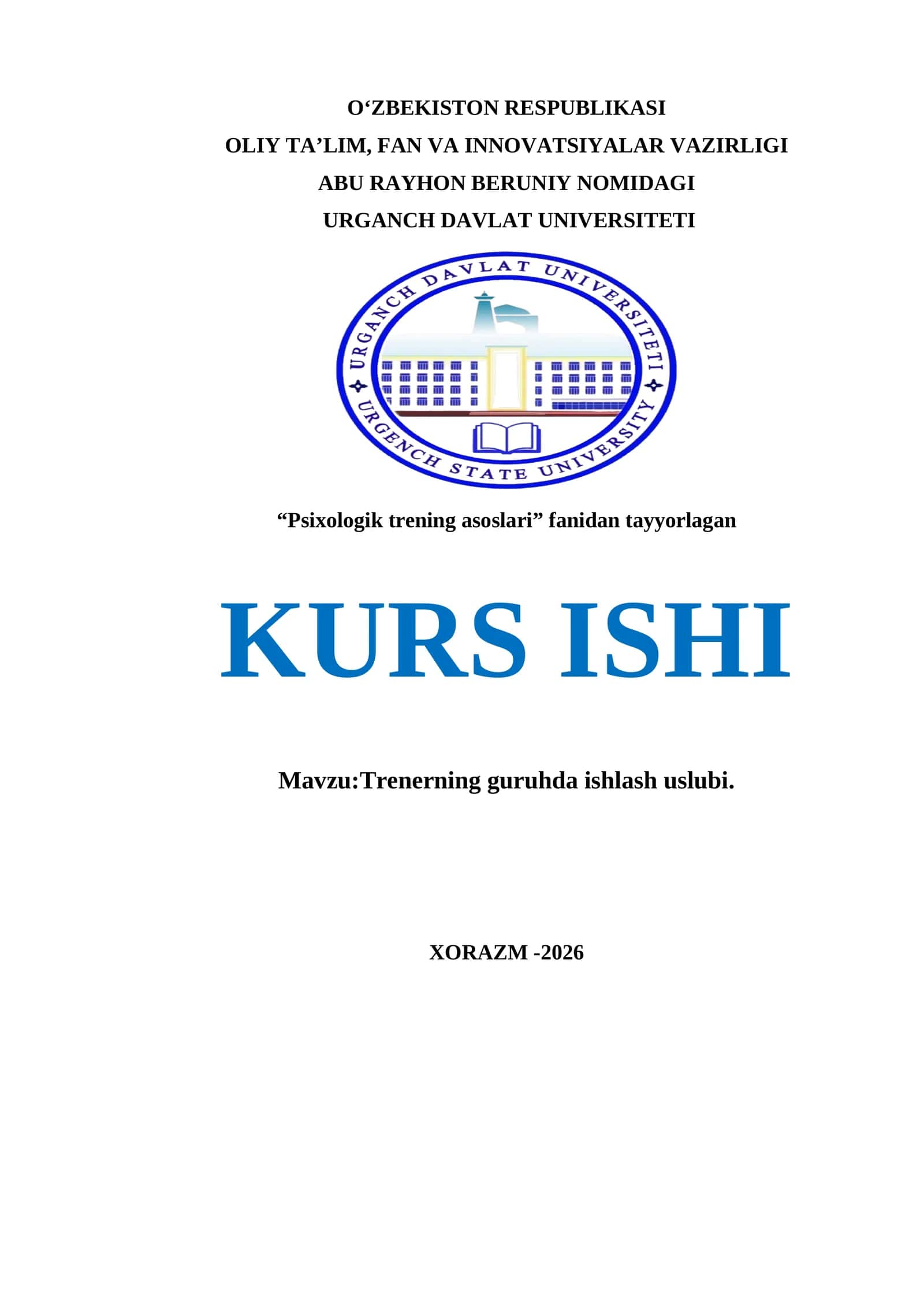 Trenerning guruhda ishlash uslubi kurs ishi 1