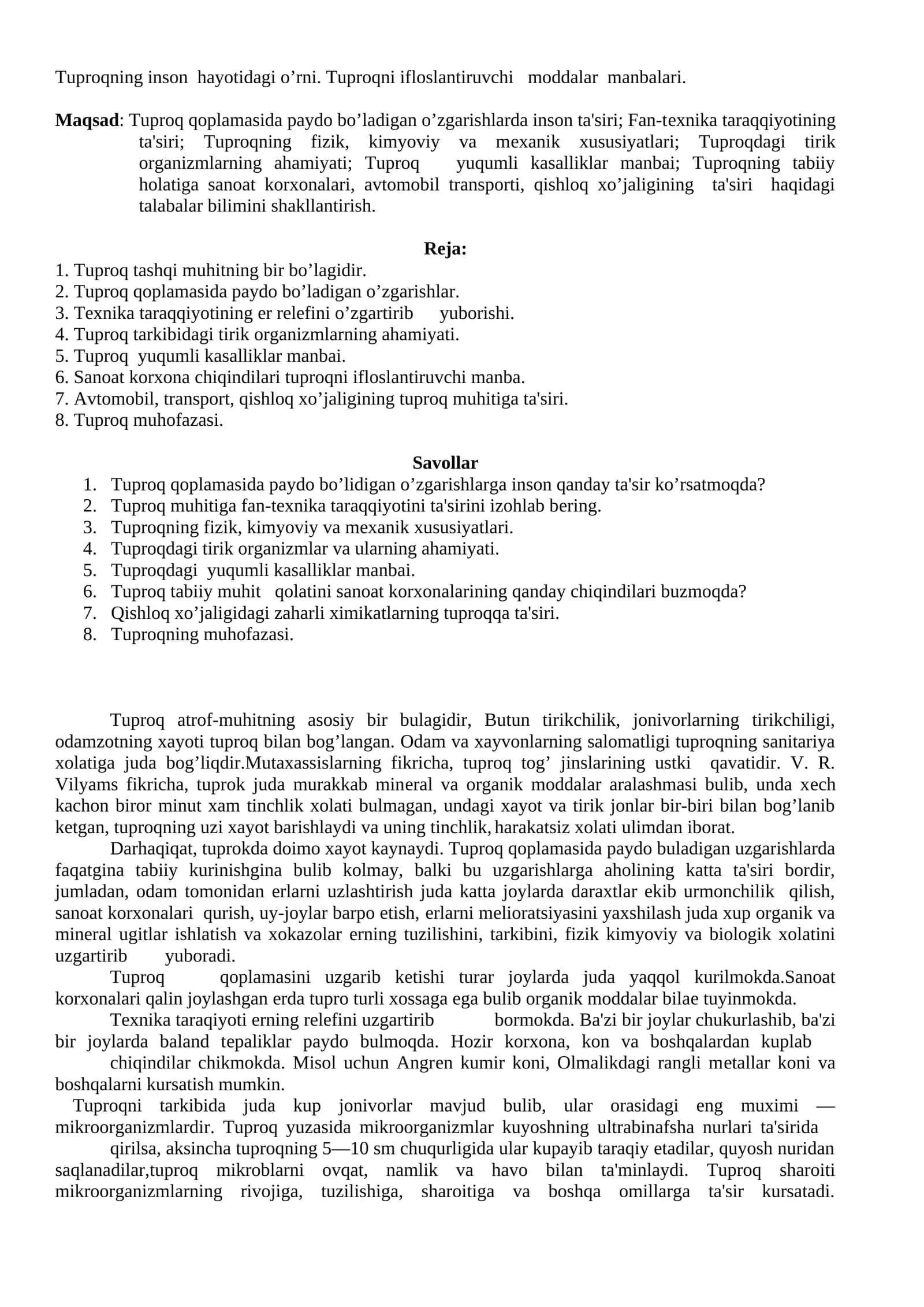 Tuproqning inson hayotidagi o’rni 1