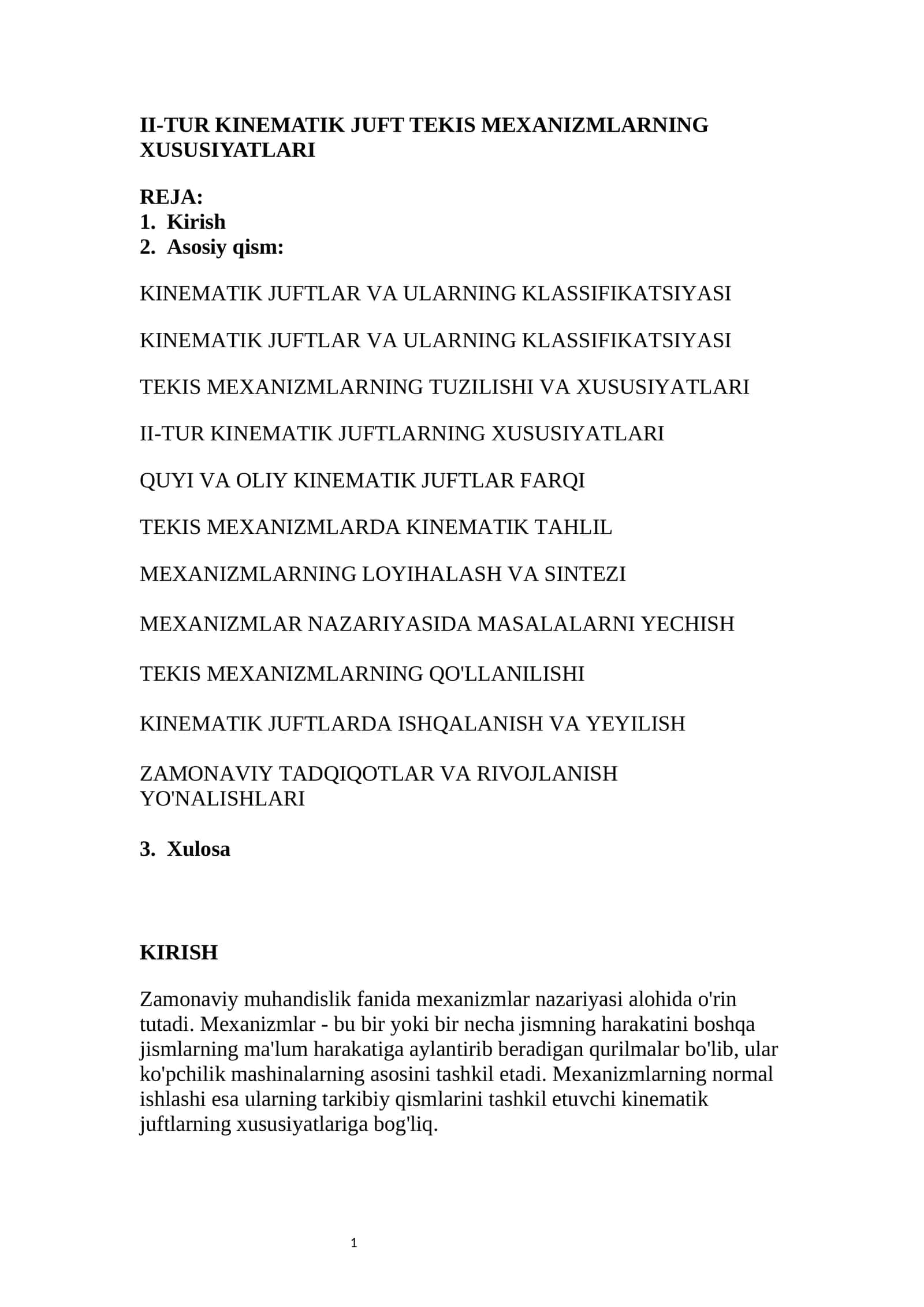 II-TUR KINEMATIK JUFT TEKIS MEXANIZMLARNING XUSUSIYATLARI 1