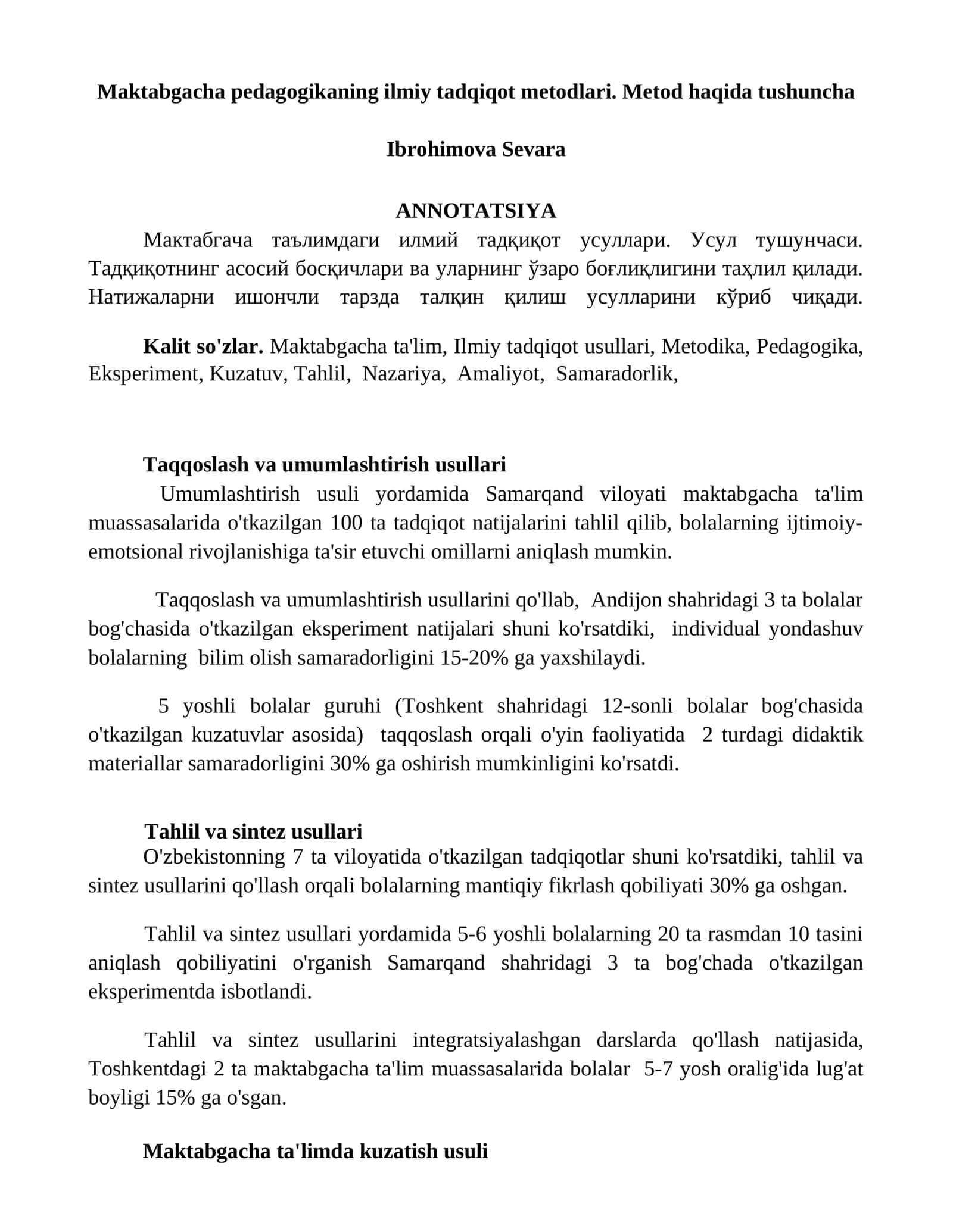 Maktabgacha pedagogikaning ilmiy tadqiqot metodlari 1
