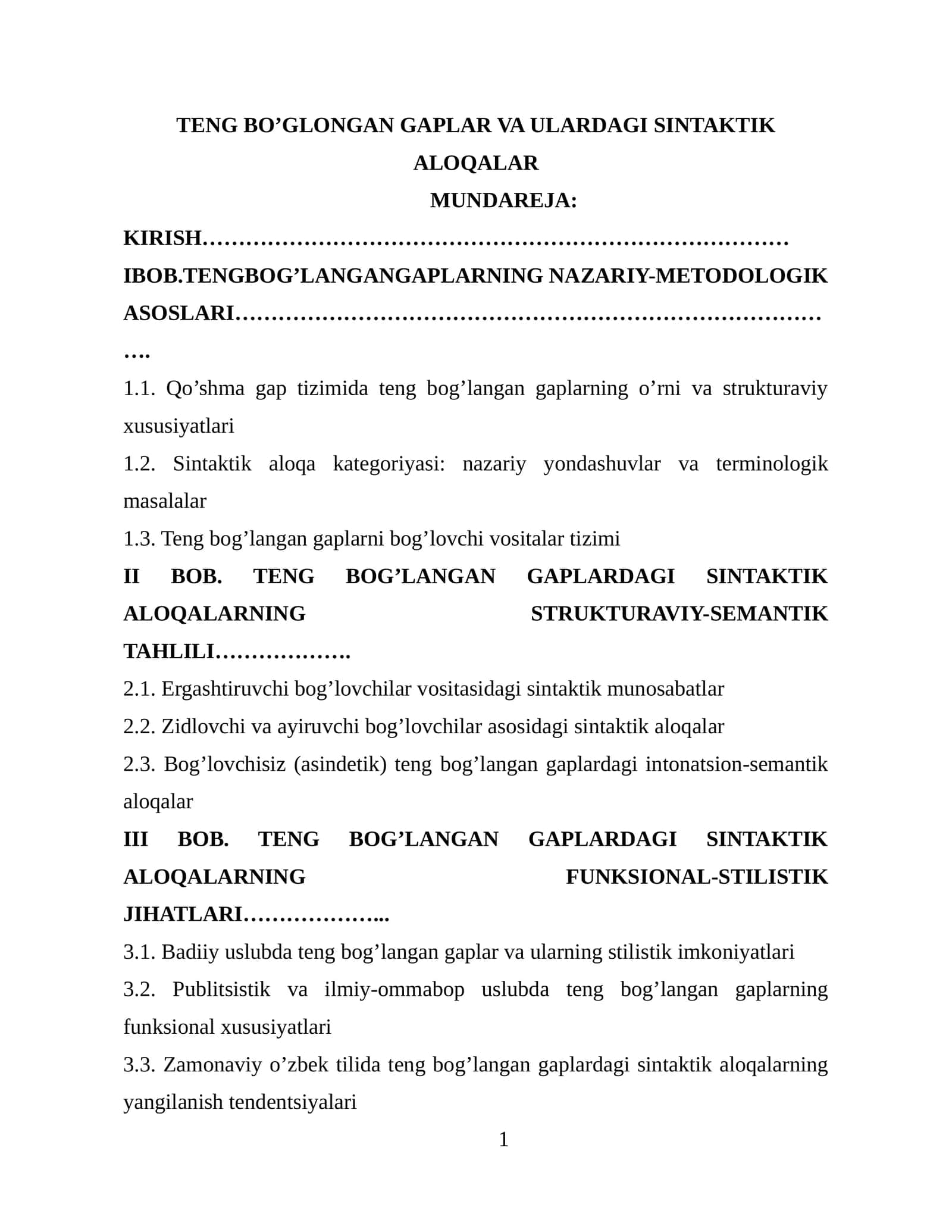 TENG BO’GLONGAN GAPLAR VA ULARDAGI SINTAKTIK ALOQALAR 1