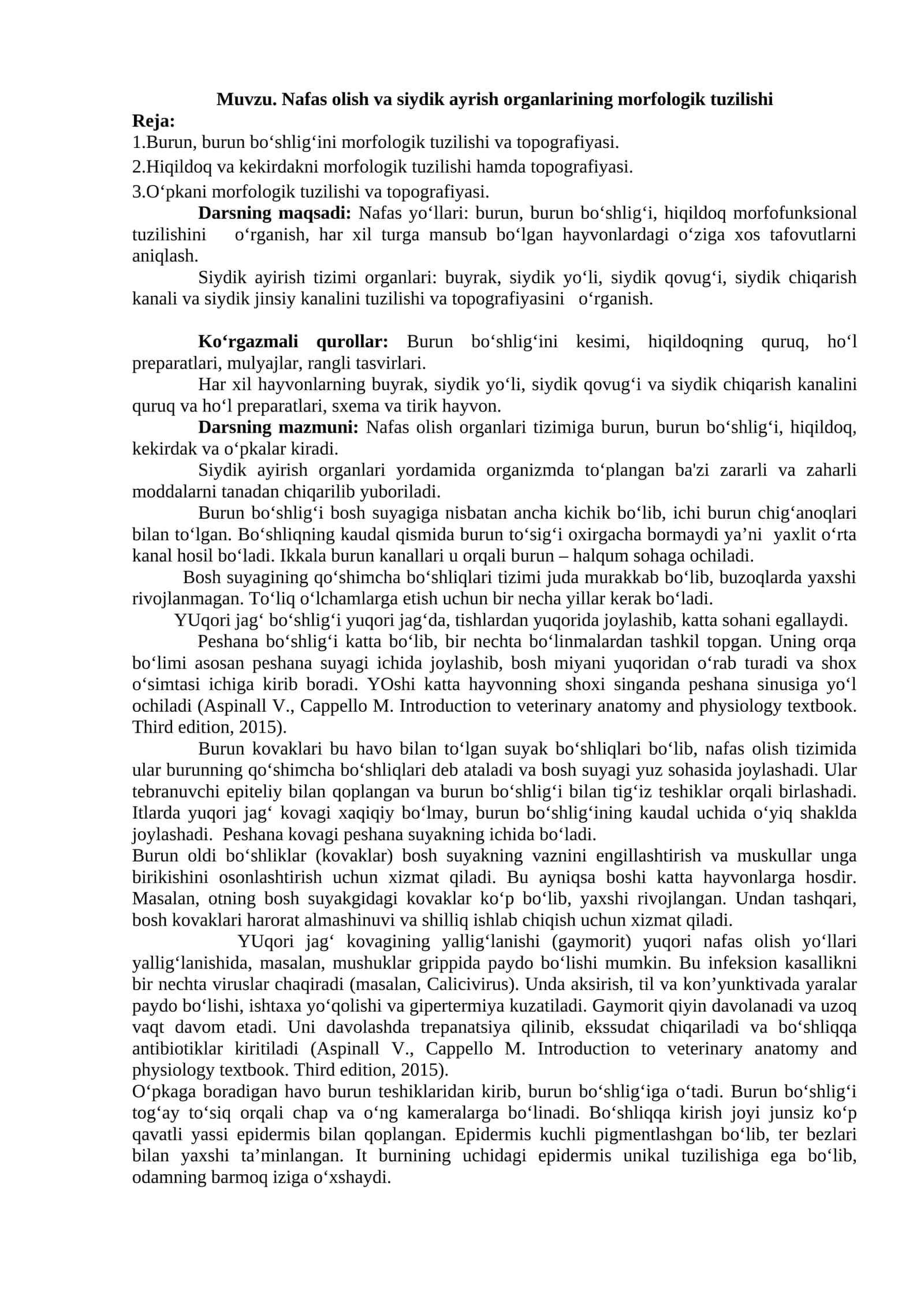 Nafas olish va siydik ayrish organlarining morfologik tuzilishi 1
