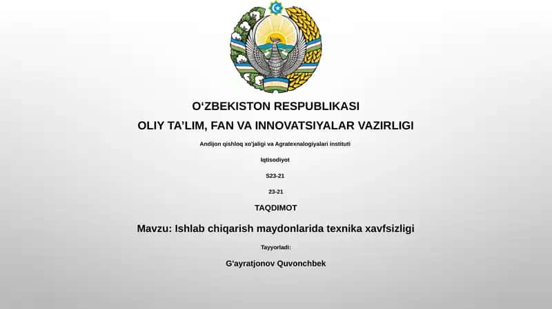 Ishlab chiqarish maydonlarida texnika xavfsizligi 1