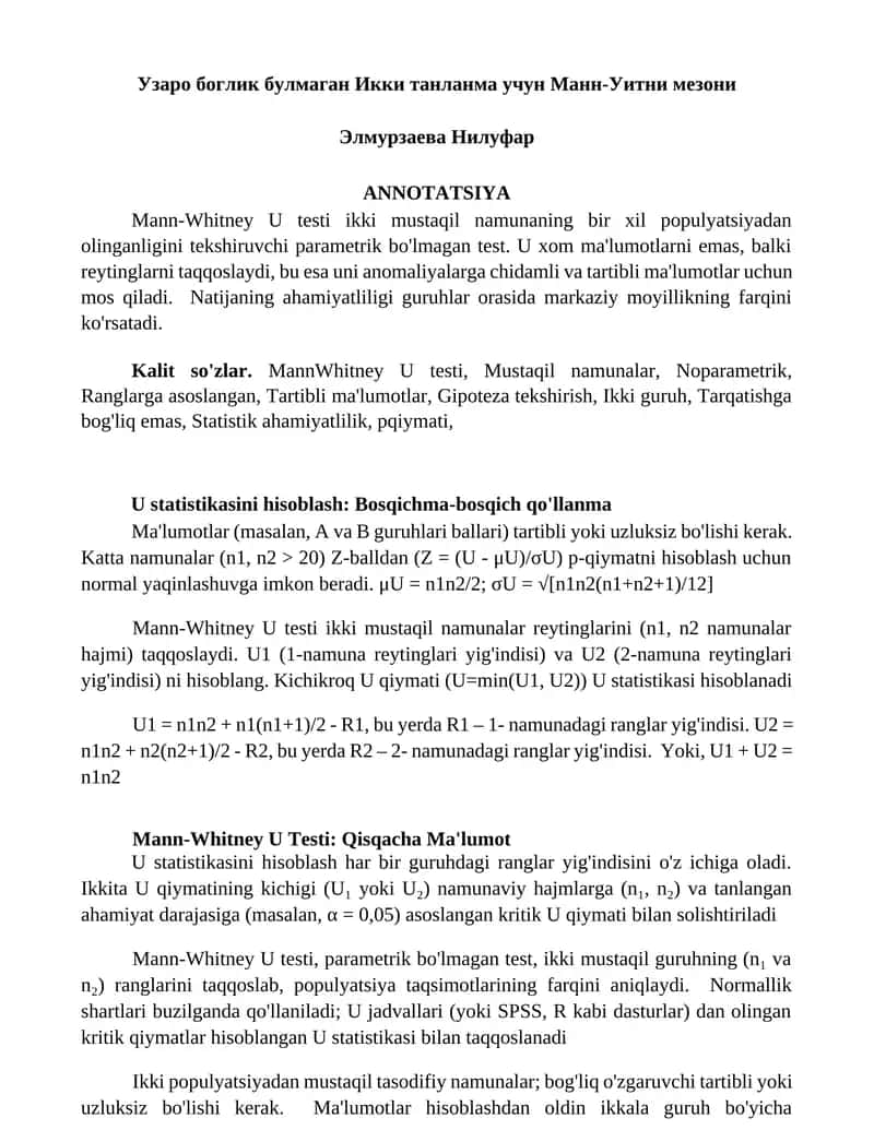 Mann-Whitney U testi 1
