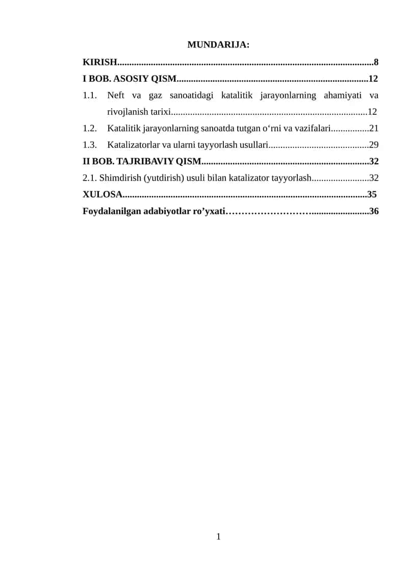 Neft va gaz sanoatida katalizatorlarning turlari va xomashyolar 1