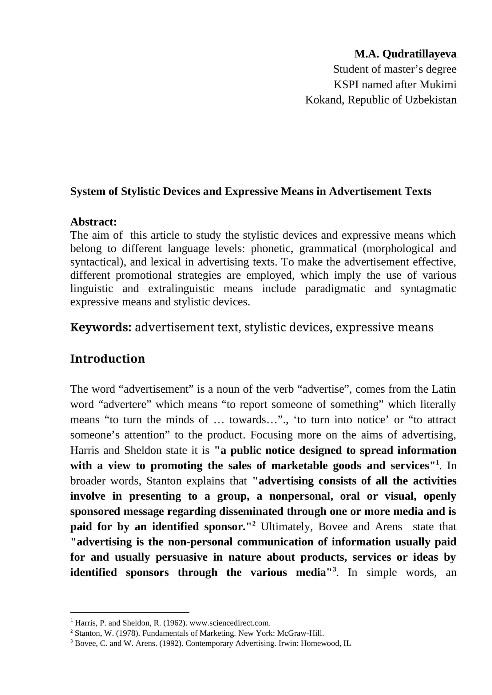 System of Stylistic Devices and Expressive Means in Advertisement Texts 1