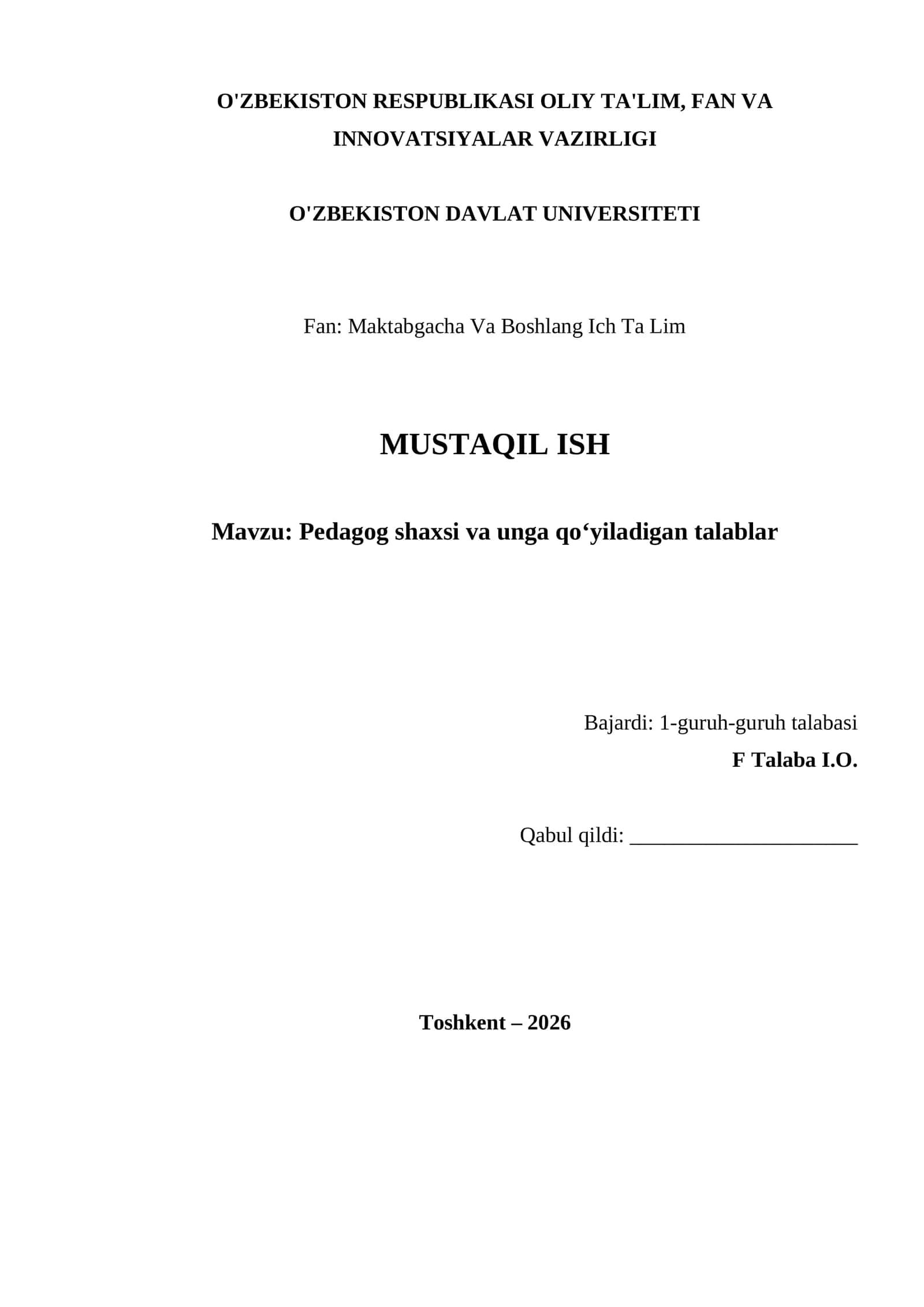 Pedagog shaxsi va unga qo‘yiladigan talablar 1