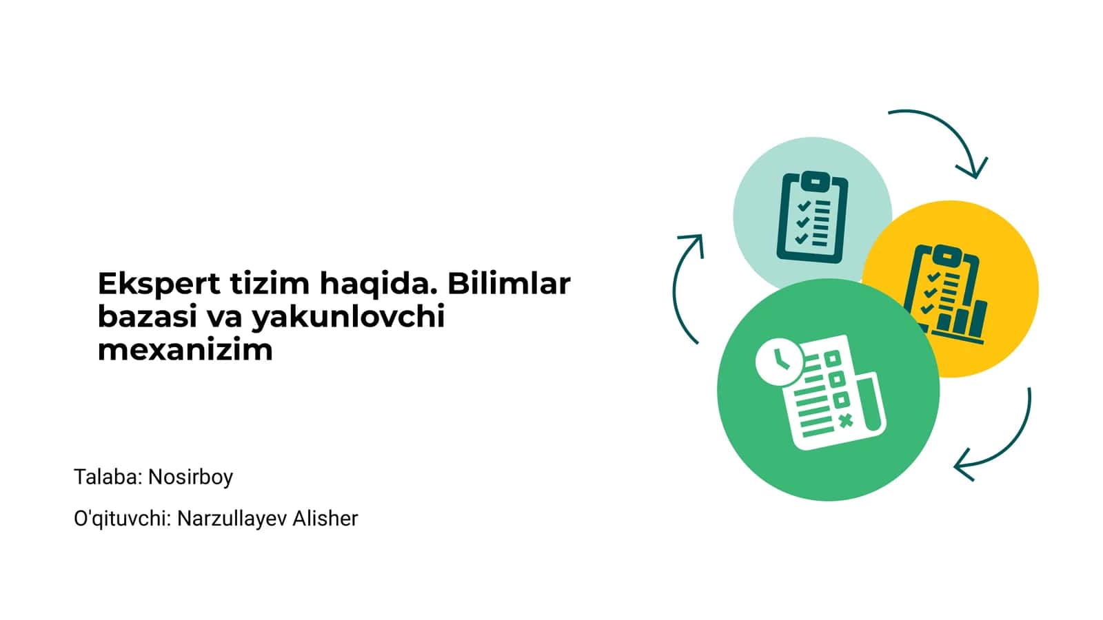 Ekspert tizim haqida. Bilimlar bazasi va yakunlovchi mexanizim 1