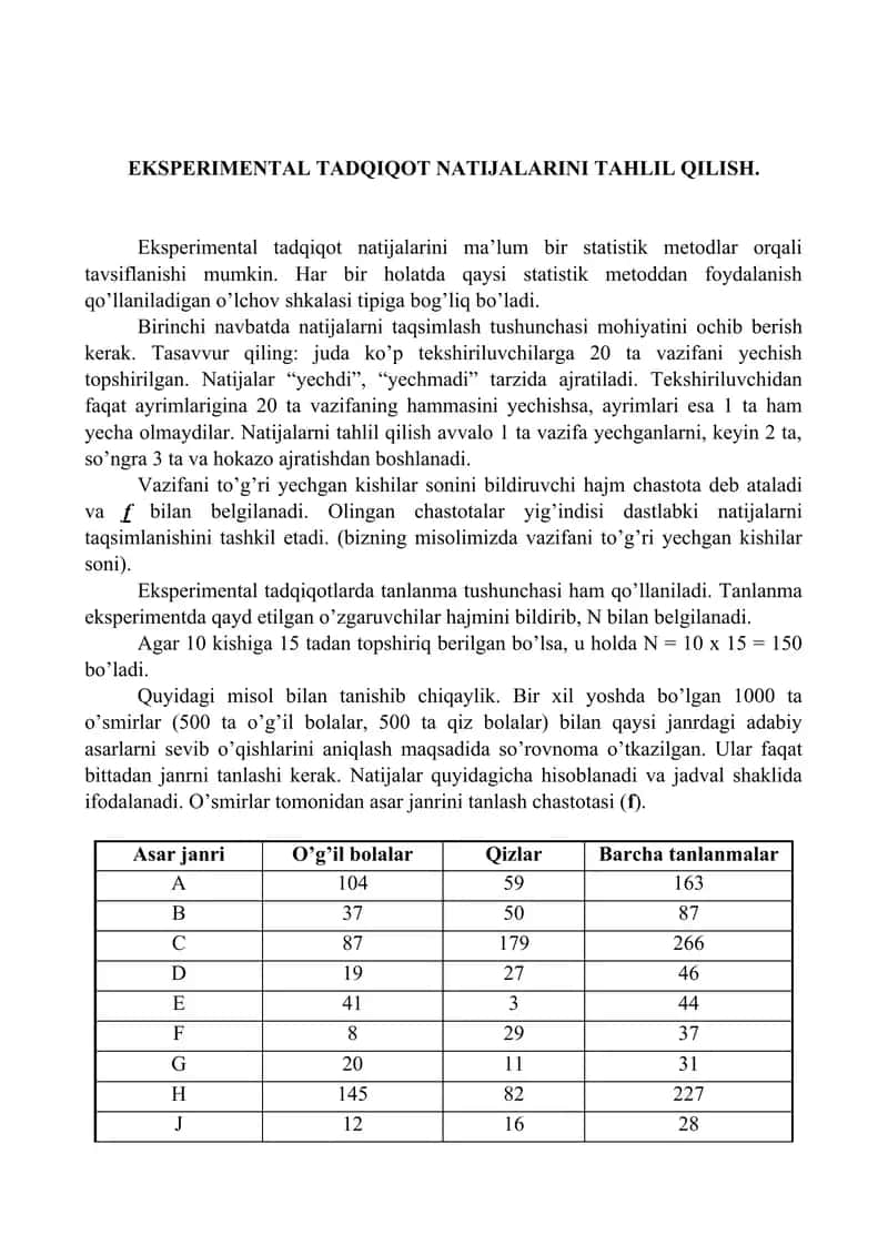 Eksperimental Tadqiqot Natijalarini Tahlil Qilish 1