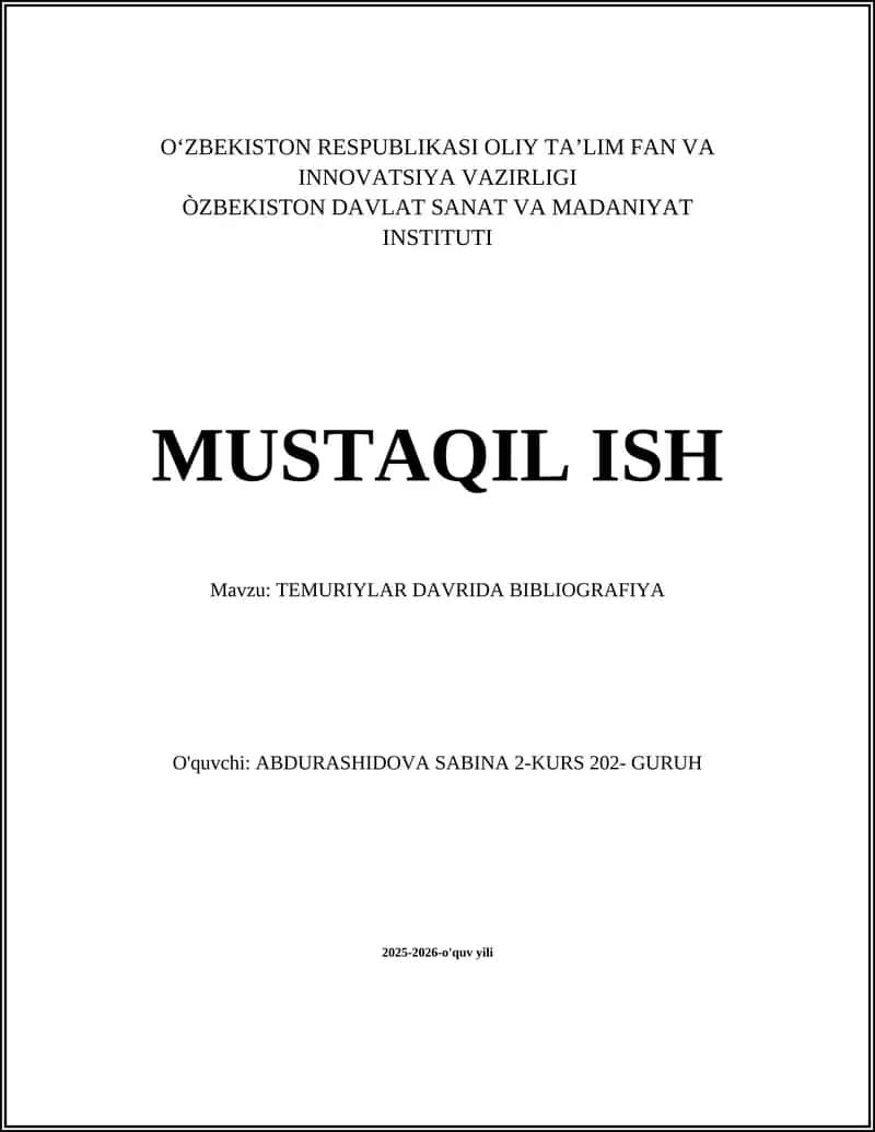 TEMURIYLAR DAVRIDA BIBLIOGRAFIYA 1
