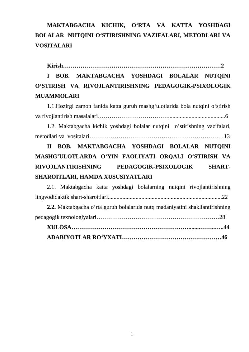 MAKTABGACHA KICHIK, O‘RTA VA KATTA YOSHDAGI BOLALAR NUTQINI O‘STIRISHNING VAZIFALARI, METODLARI VA VOSITALARI 1