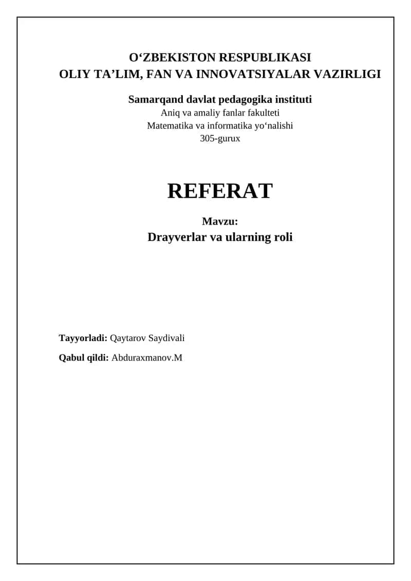 Drayverlar va ularning roli 1