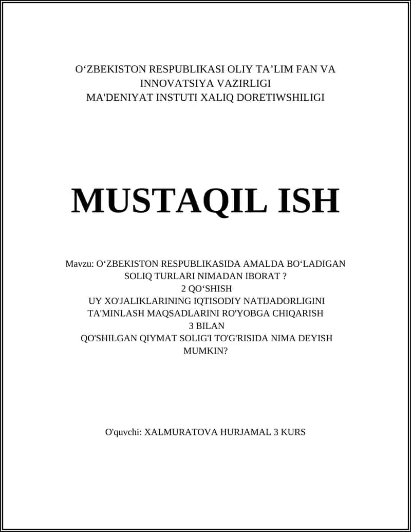 O‘zbekiston Respublikasida amal qiladigan soliq turlari 1