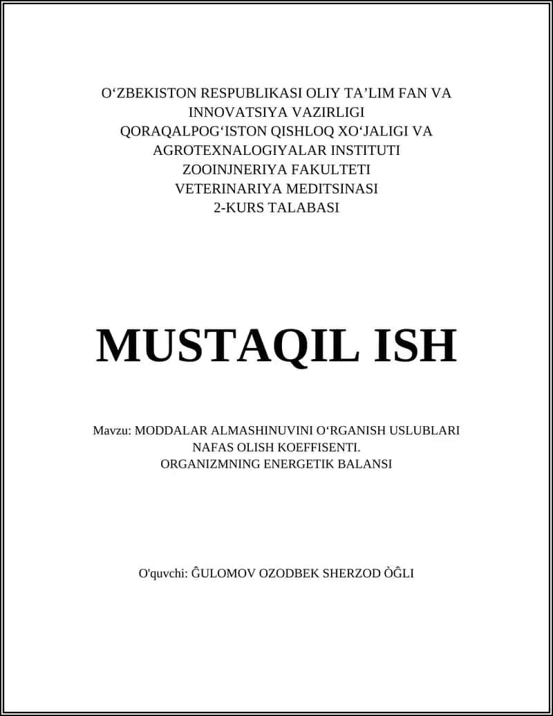 MODDALAR ALMASHINUVINI O‘RGANISH USLUBLARI NAFAS OLISH KOEFFISENTI 1