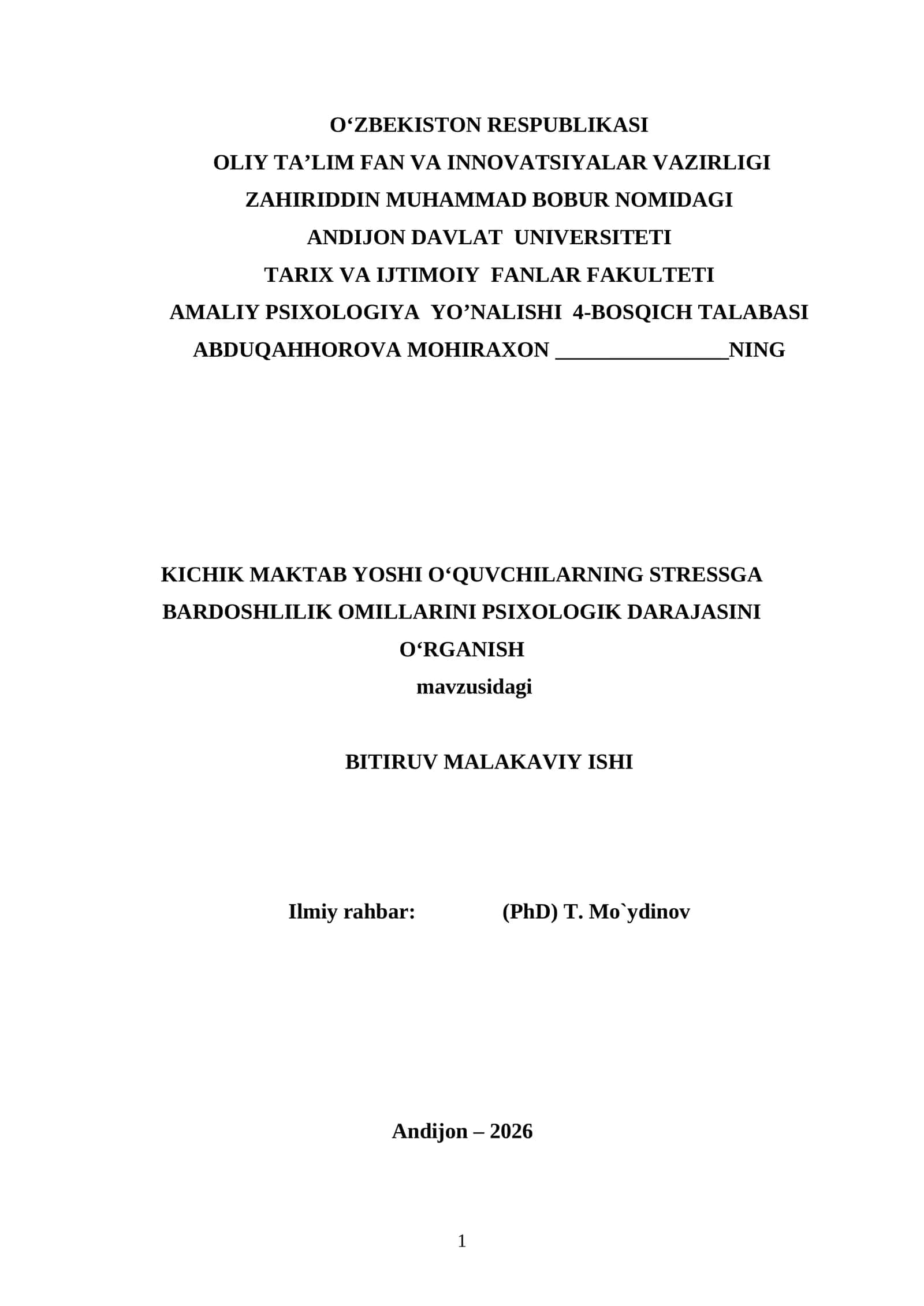 KICHIK MAKTAB YOSHI OʻQUVCHILARNING STRESSGA BARDOSHLILIK OMILLARINI PSIXOLOGIK DARAJASINI OʻRGANISH 1