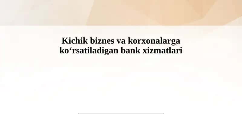 Kichik tadbirkorlik uchun moliyaviy resurslar va kredit olish imkoniyatlari 1