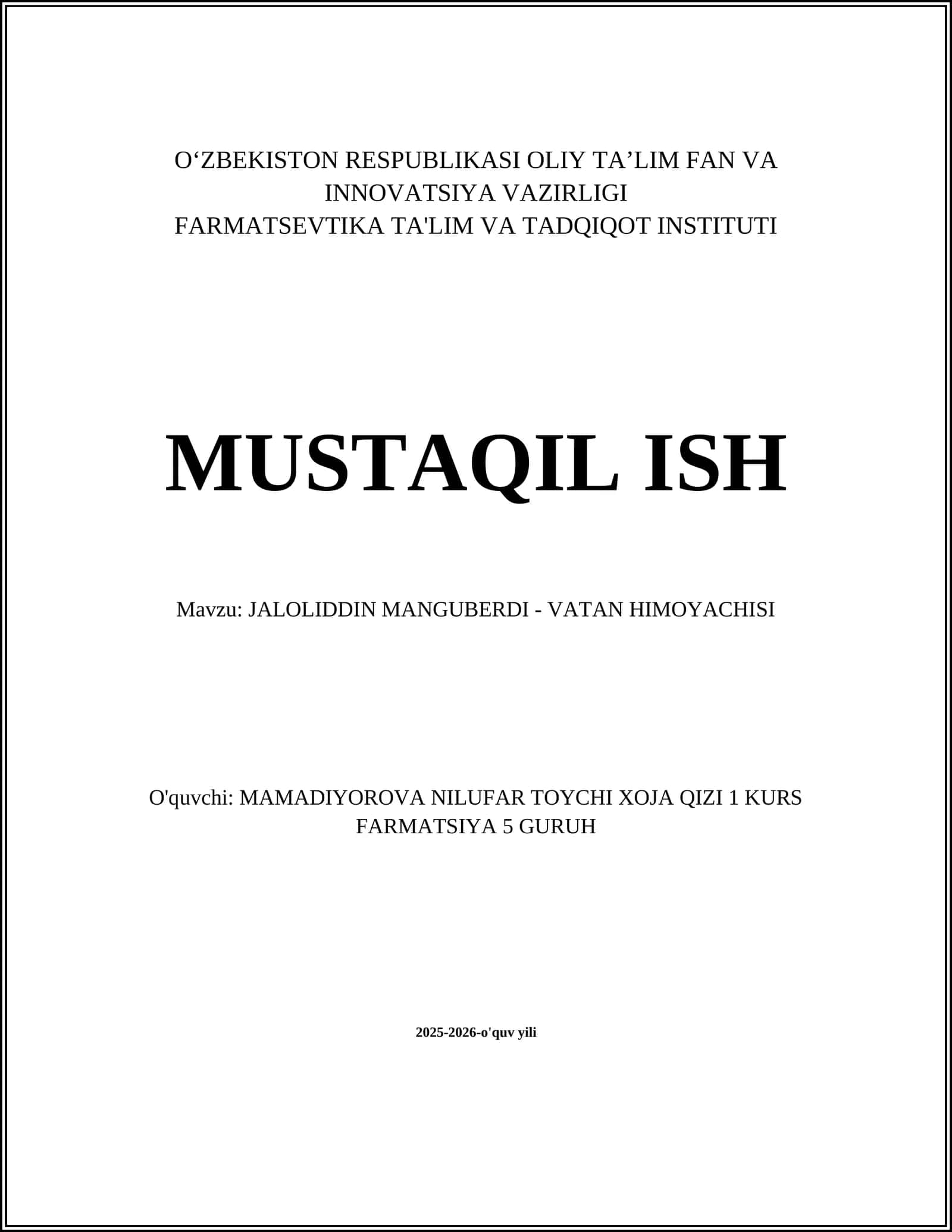 JALOLIDDIN MANGUBERDI - VATAN HIMOYACHISI 1
