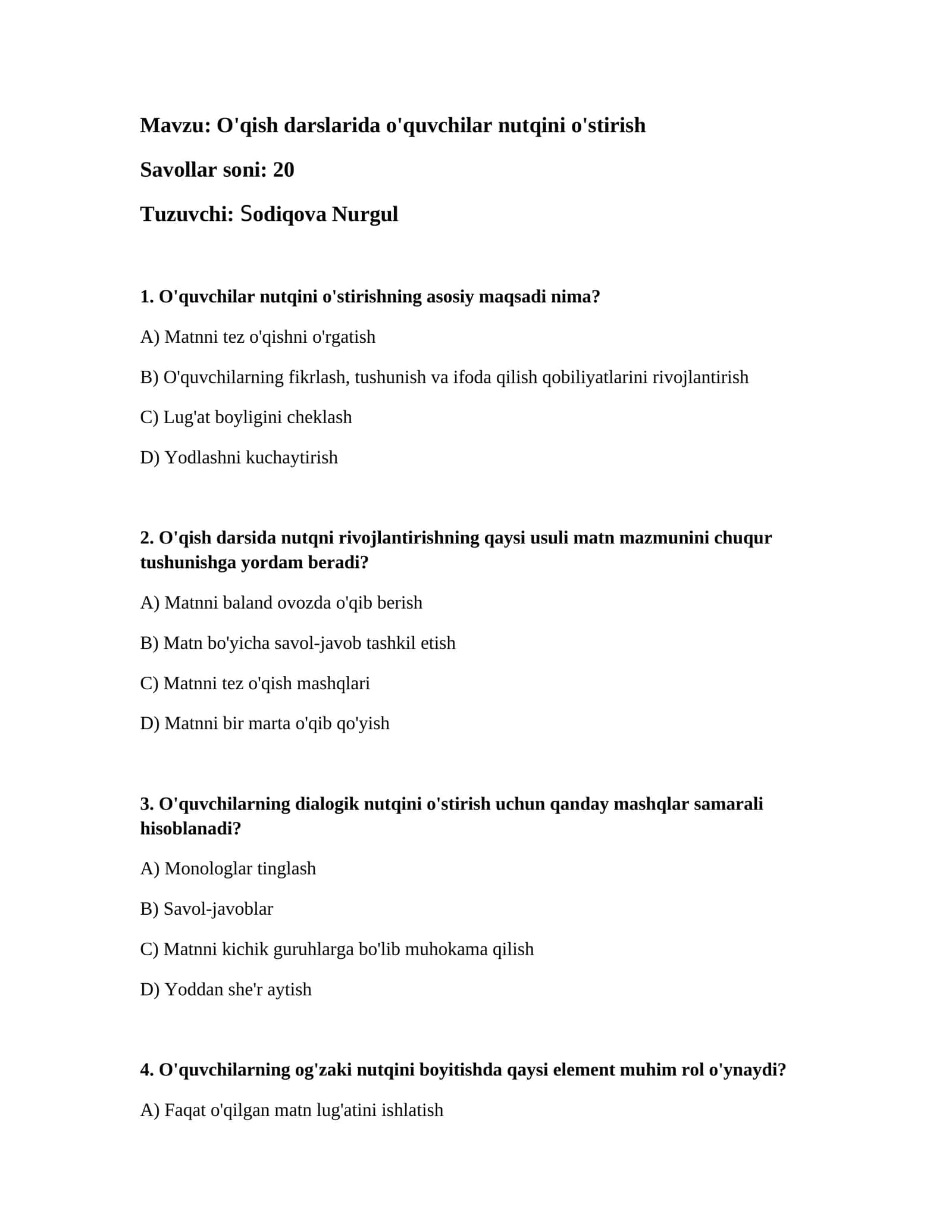 O'qish darslarida o'quvchilar nutqini o'stirish 1