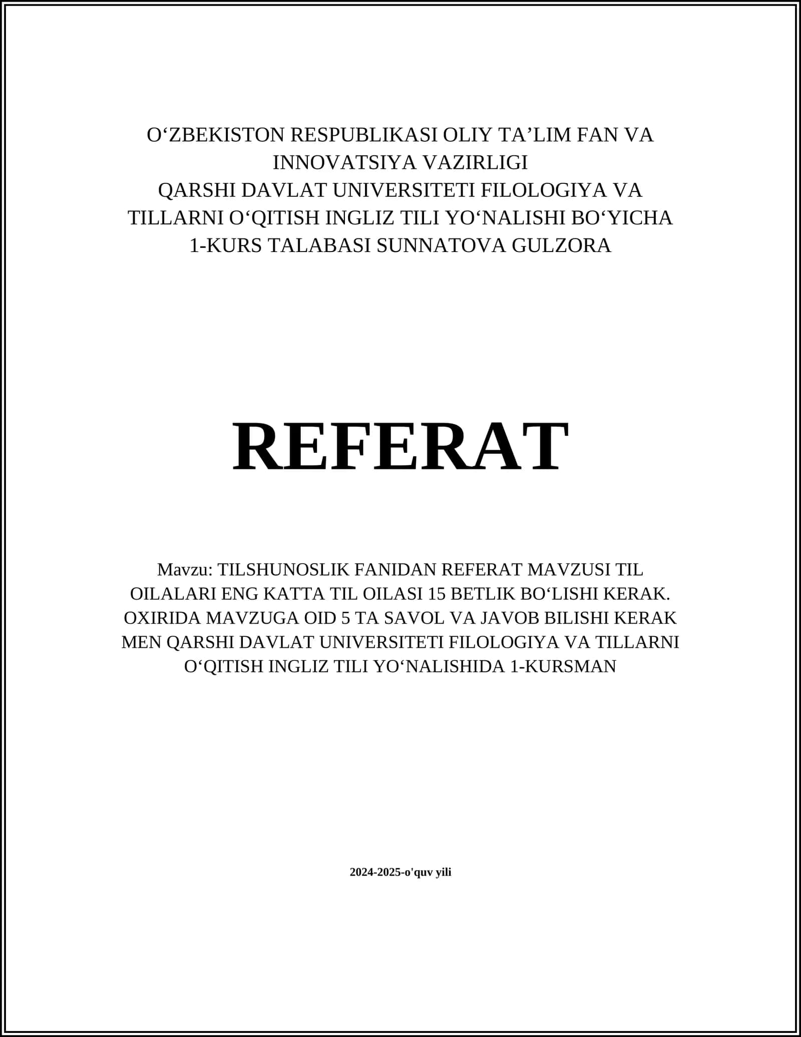 TILSHUNOSLIK FANIDAN REFERAT MAVZUSI TIL OILALARI ENG KATTA TIL OILASI 1