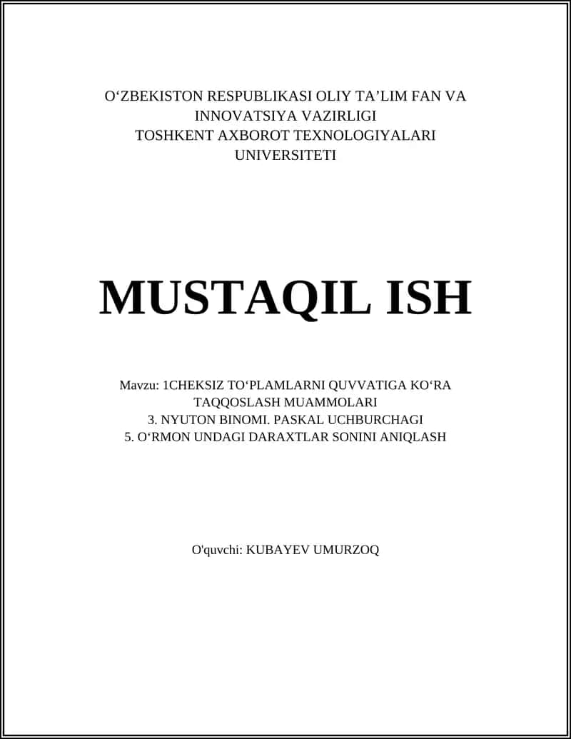 1CHEKSIZ TO‘PLAMLARNI QUVVATIGA KO‘RA TAQQOSLASH MUAMMOLARI 1