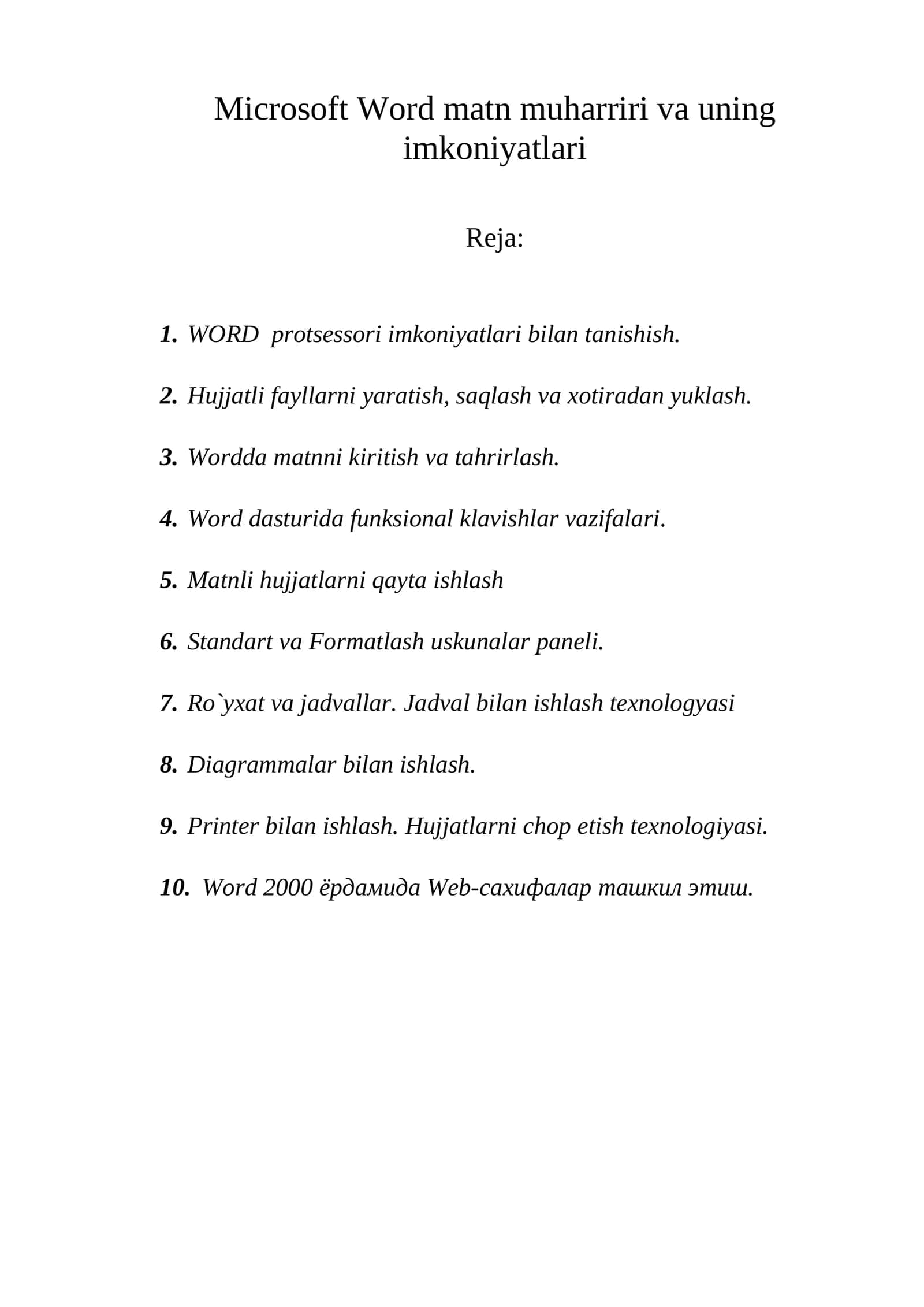 Microsoft Word matn muharriri va uning imkoniyatlari 1