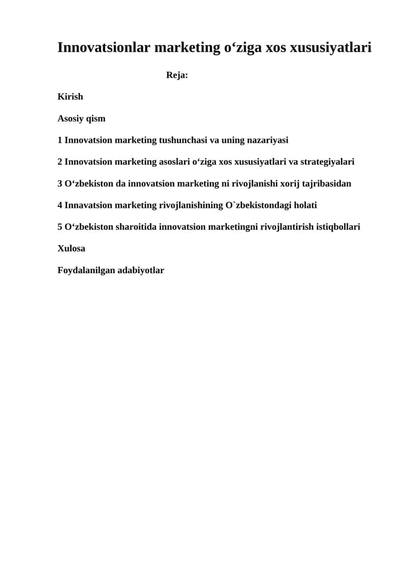 Innovatsionlar marketing oʻziga xos xususiyatlari 1